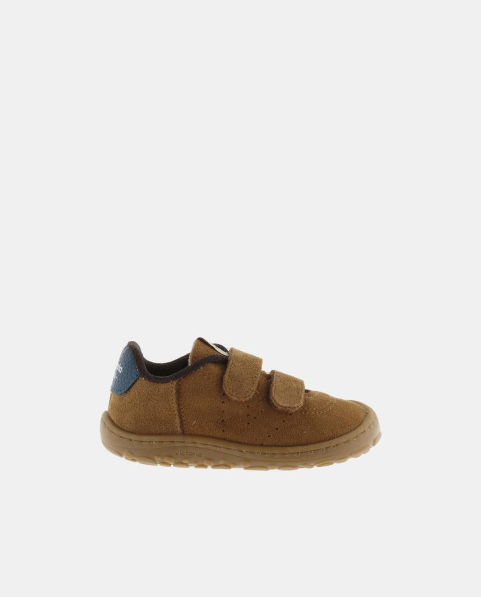 Victoria - Zapatillas bajas de niños barefoot de serraje con doble cierre adherente.