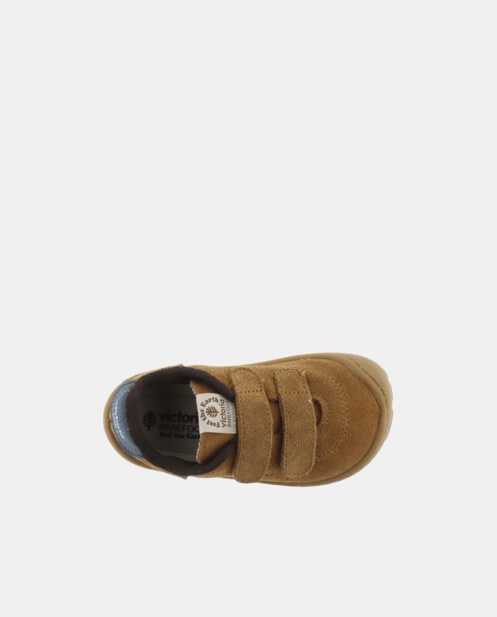 Imagen 4 de Zapatillas de niños barefoot de serraje con doble cierre adherente y logotipo troquelado - Victoria - Cuero Cuero