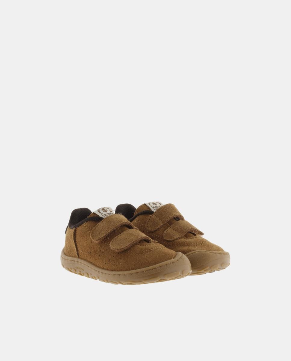 Imagen 5 de Zapatillas de niños barefoot de serraje con doble cierre adherente y logotipo troquelado - Victoria - Cuero Cuero