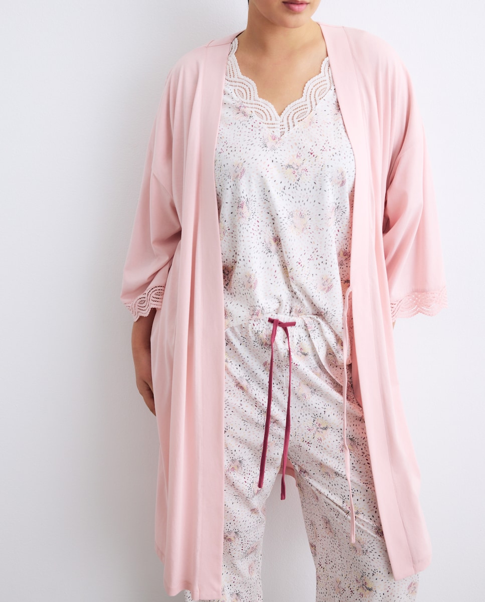 Robe Cruzado com Detalhe nas Mangas 200 Rosa-2