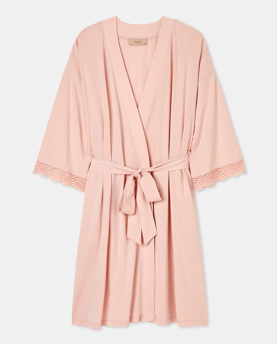 Robe Cruzado com Detalhe nas Mangas 200 Rosa-4