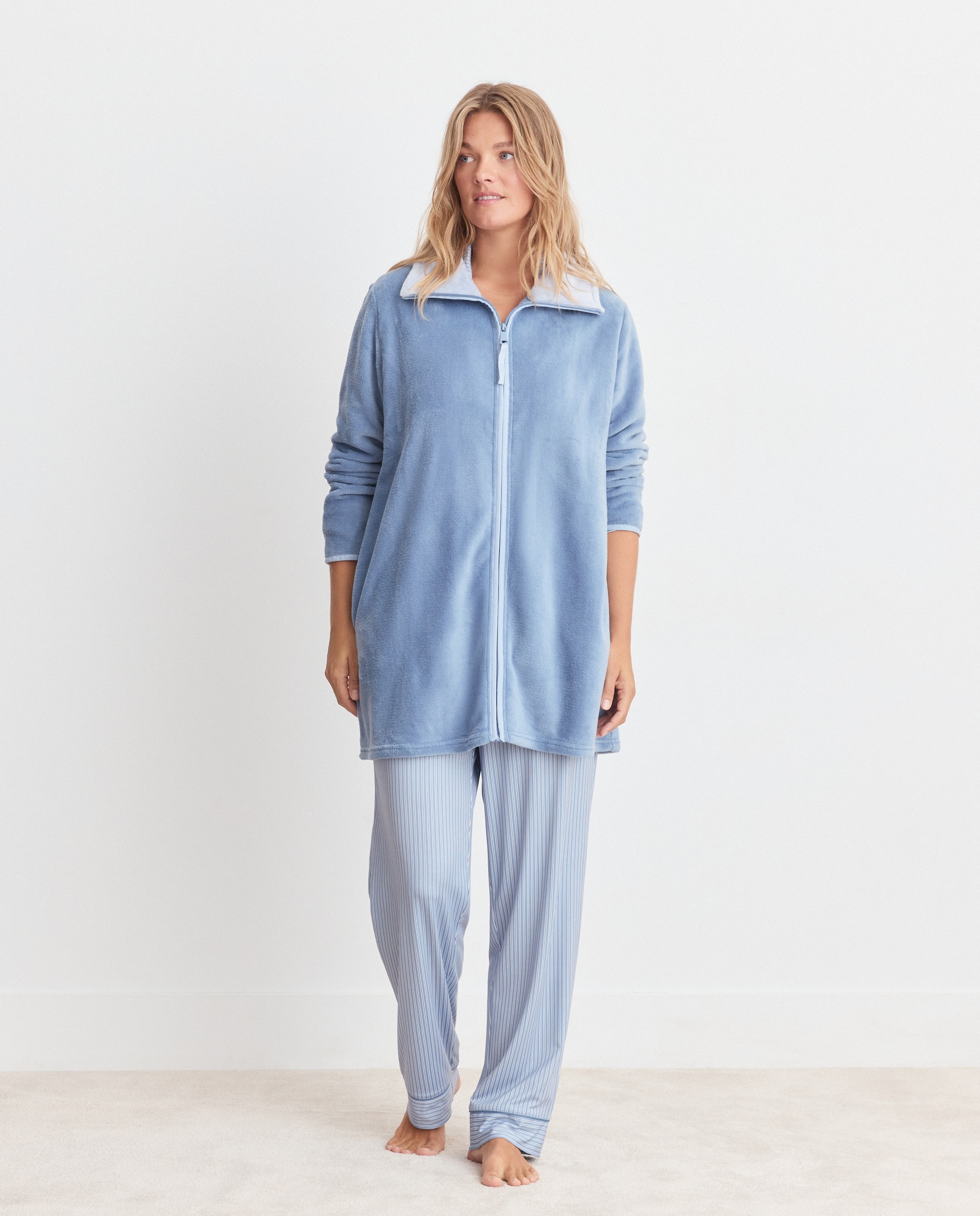 Robe com Fecho de Correr e Gola em Contraste 471 Índigo-2