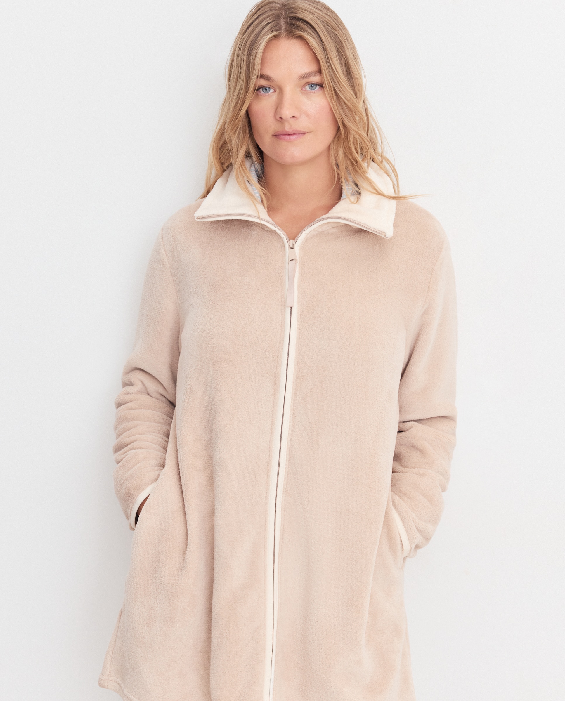 Robe com Fecho de Correr e Gola em Contraste Torrado-2