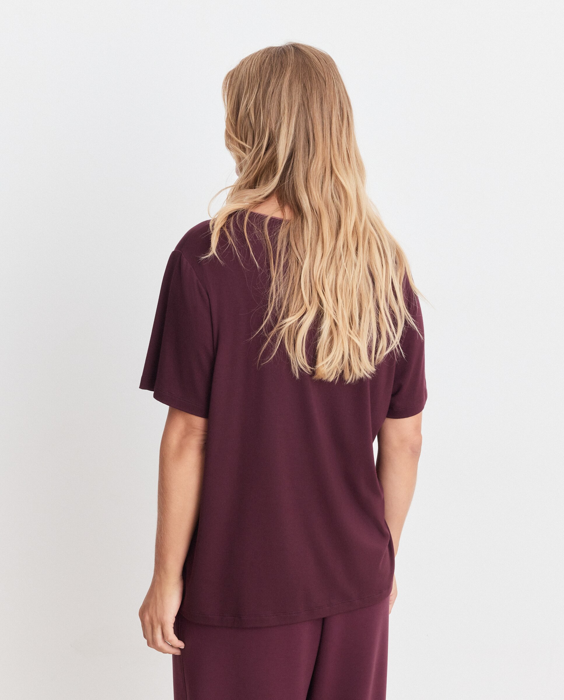 T-shirt de mulher com manga curta Ameixa-3