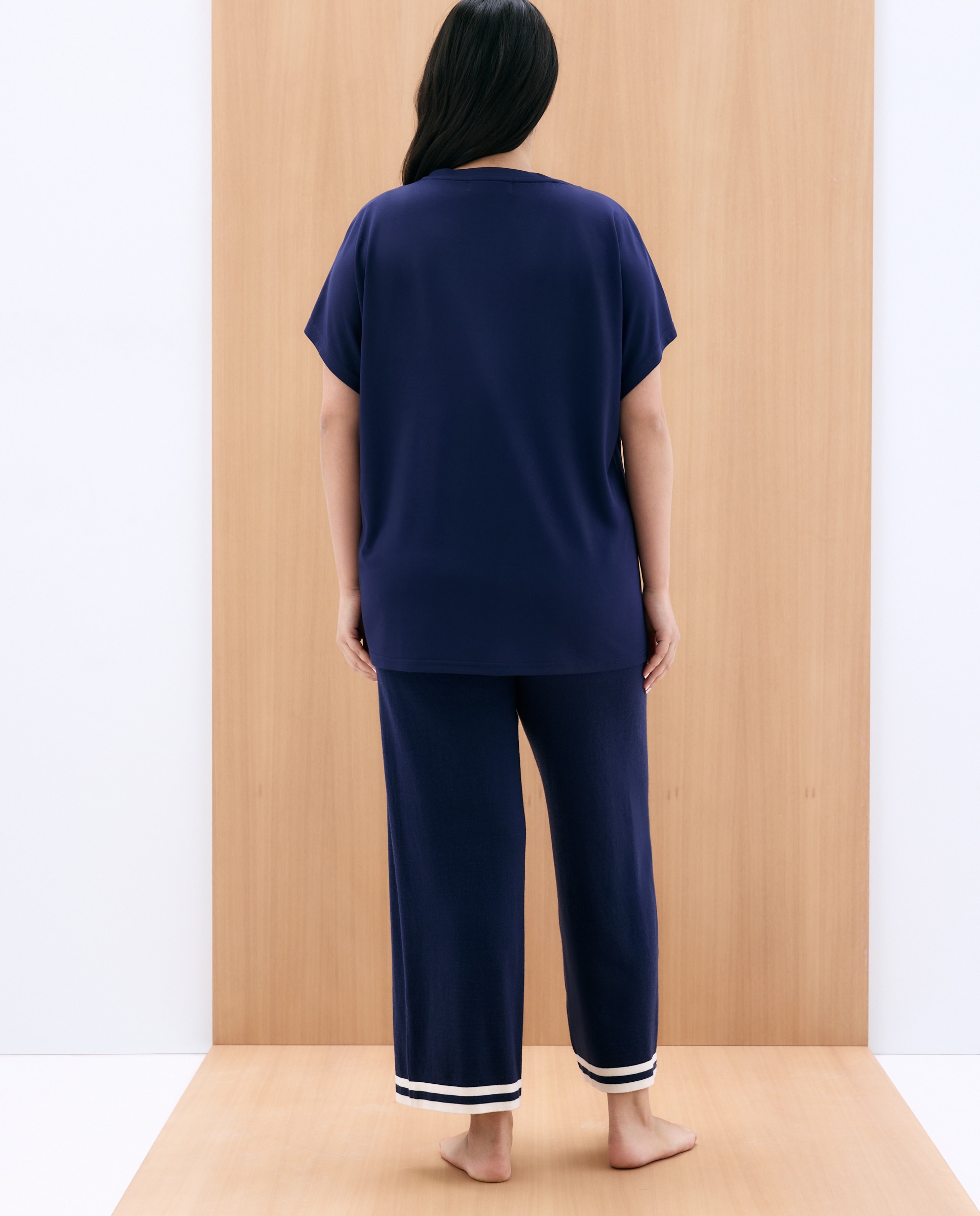 Calças de Tricot com Detalhes nas Bainhas Azul-marinho-3
