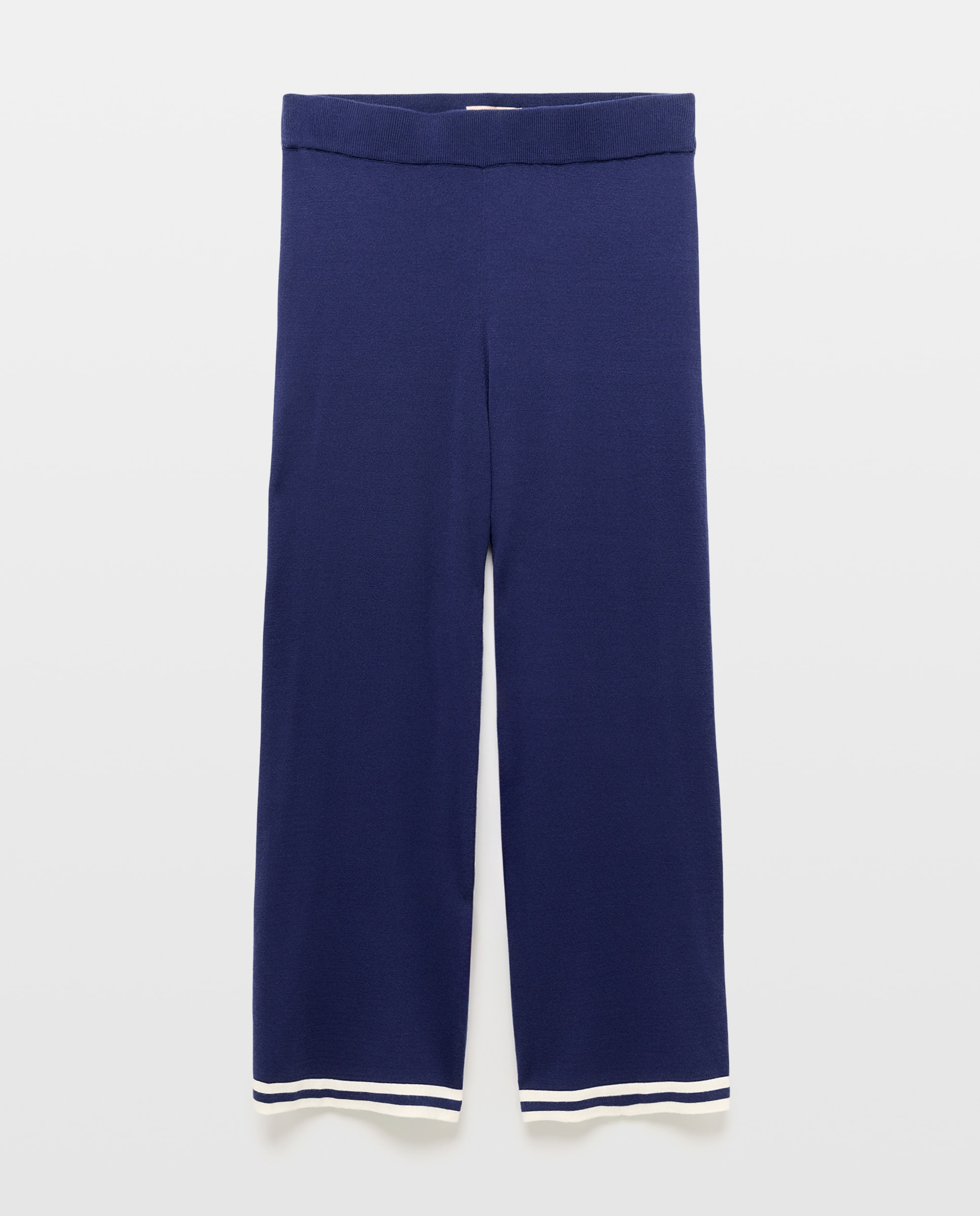Calças de Tricot com Detalhes nas Bainhas Azul-marinho-4