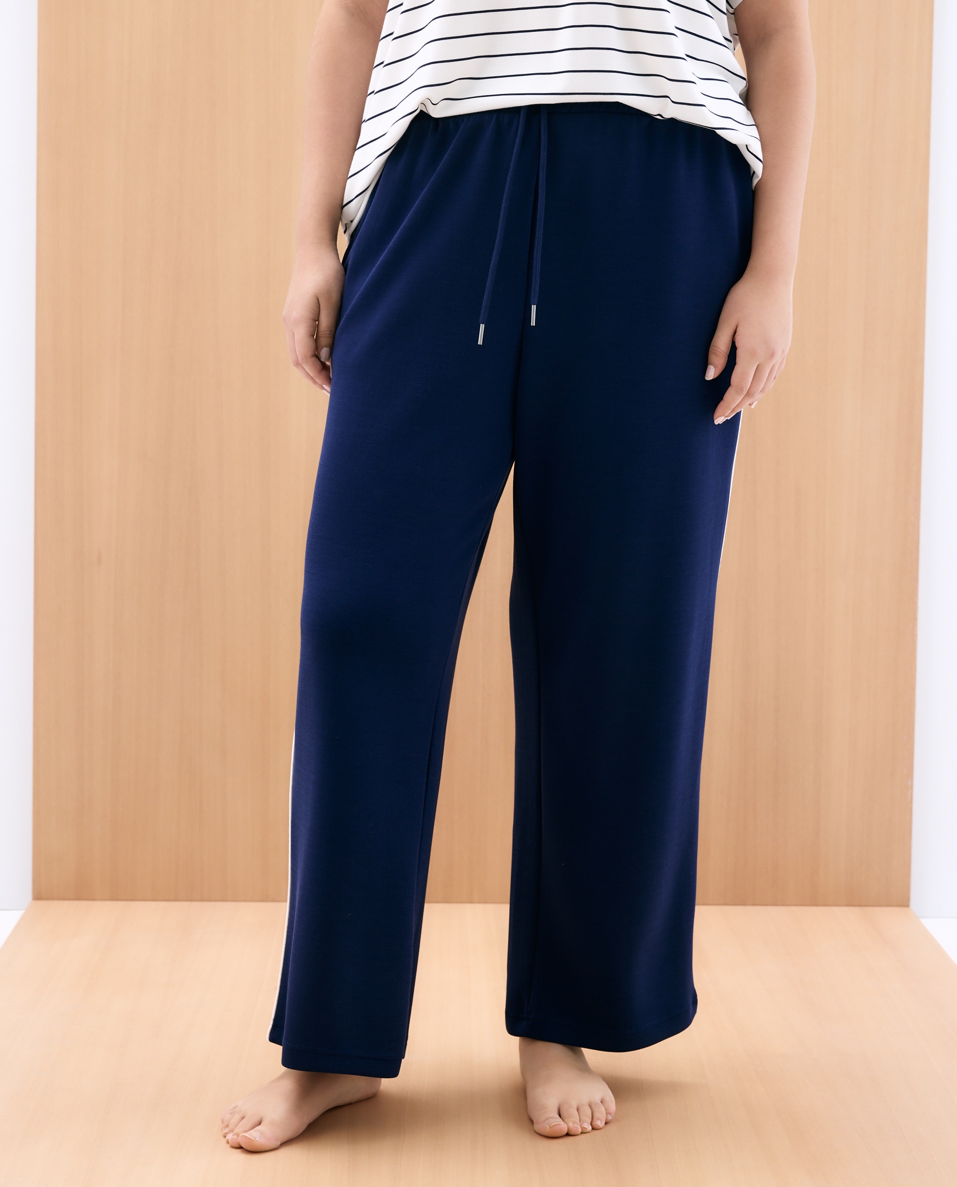 Calças de Pijama Palazzo com Detalhes em Contraste Azul-marinho-2