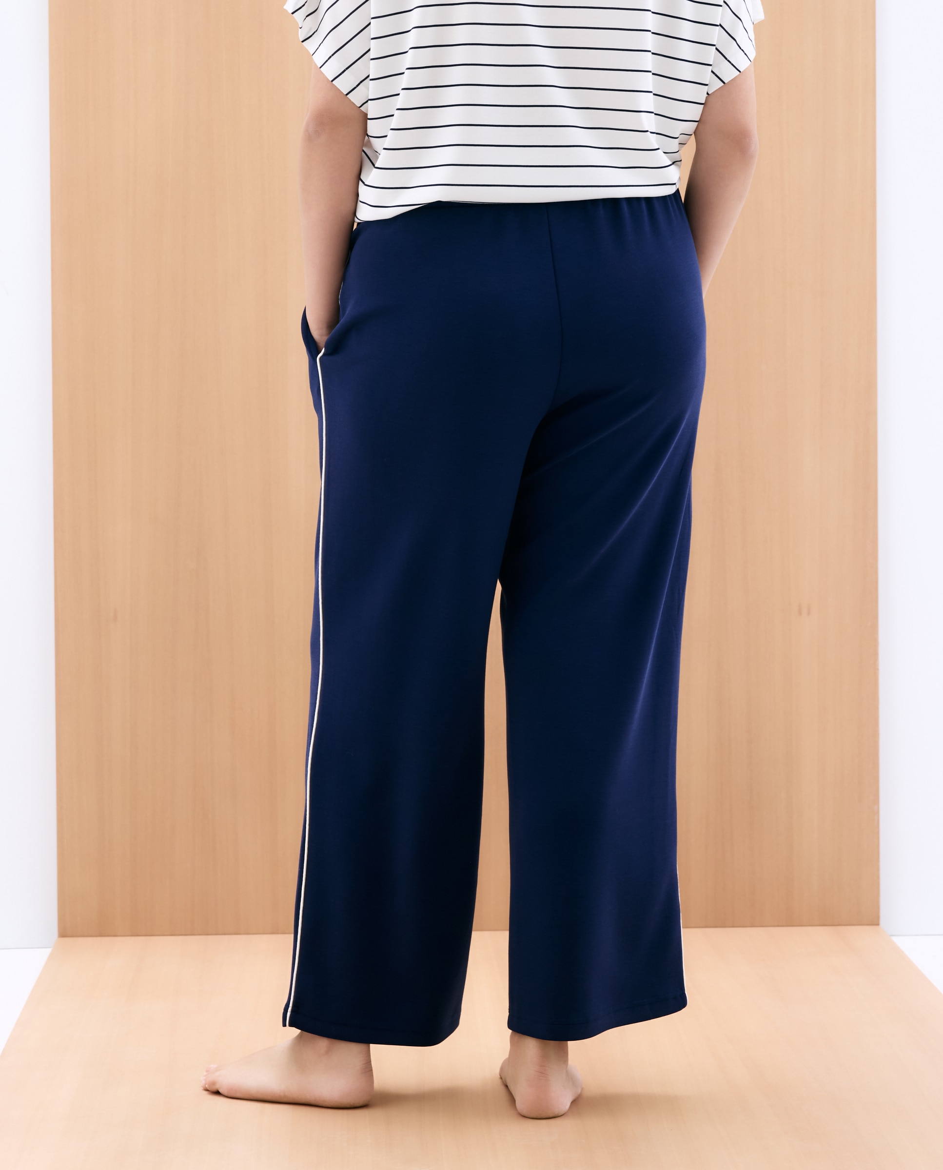 Calças de Pijama Palazzo com Detalhes em Contraste Azul-marinho-3