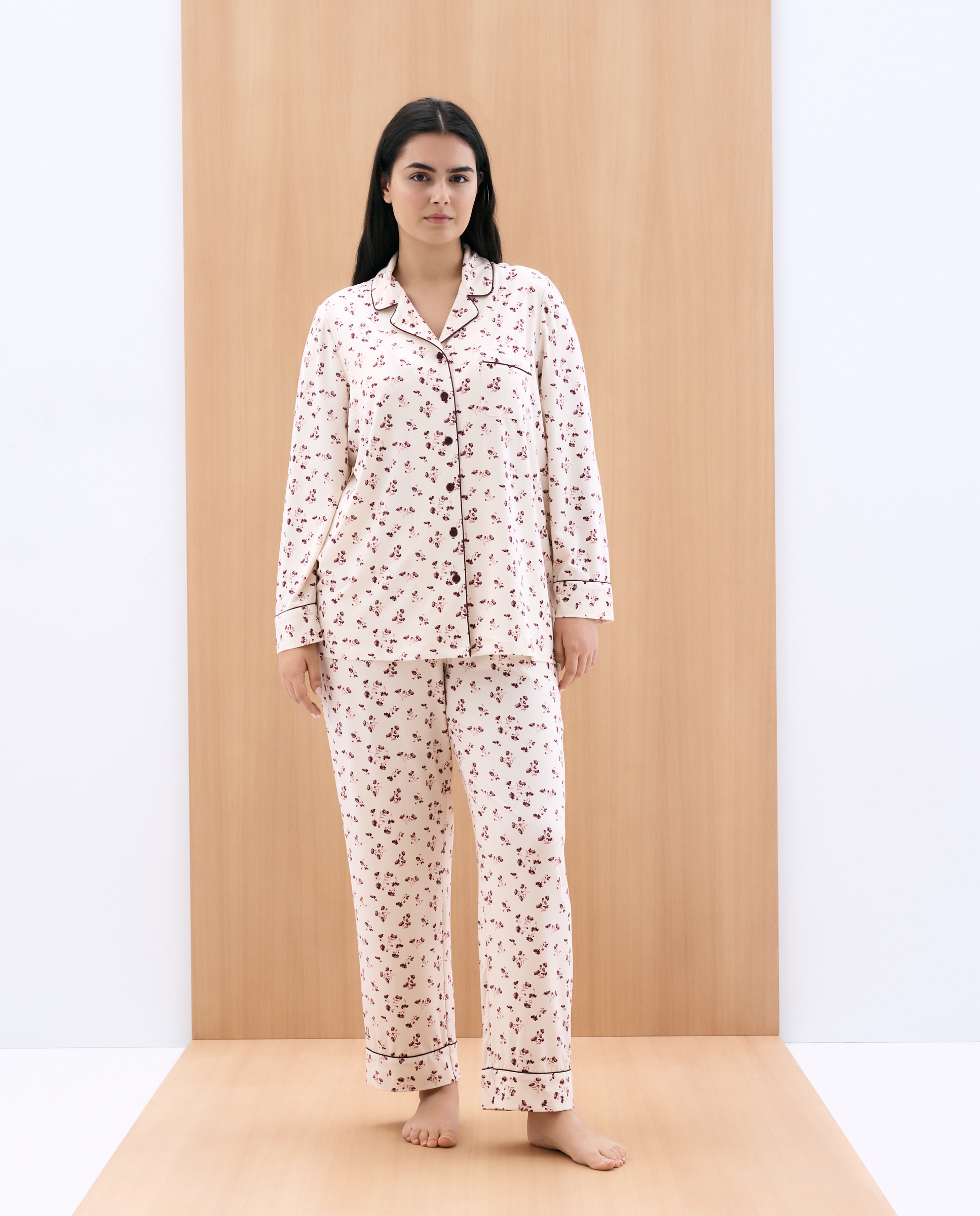 Pijama Camiseiro com Estampado Floral Rosa-1