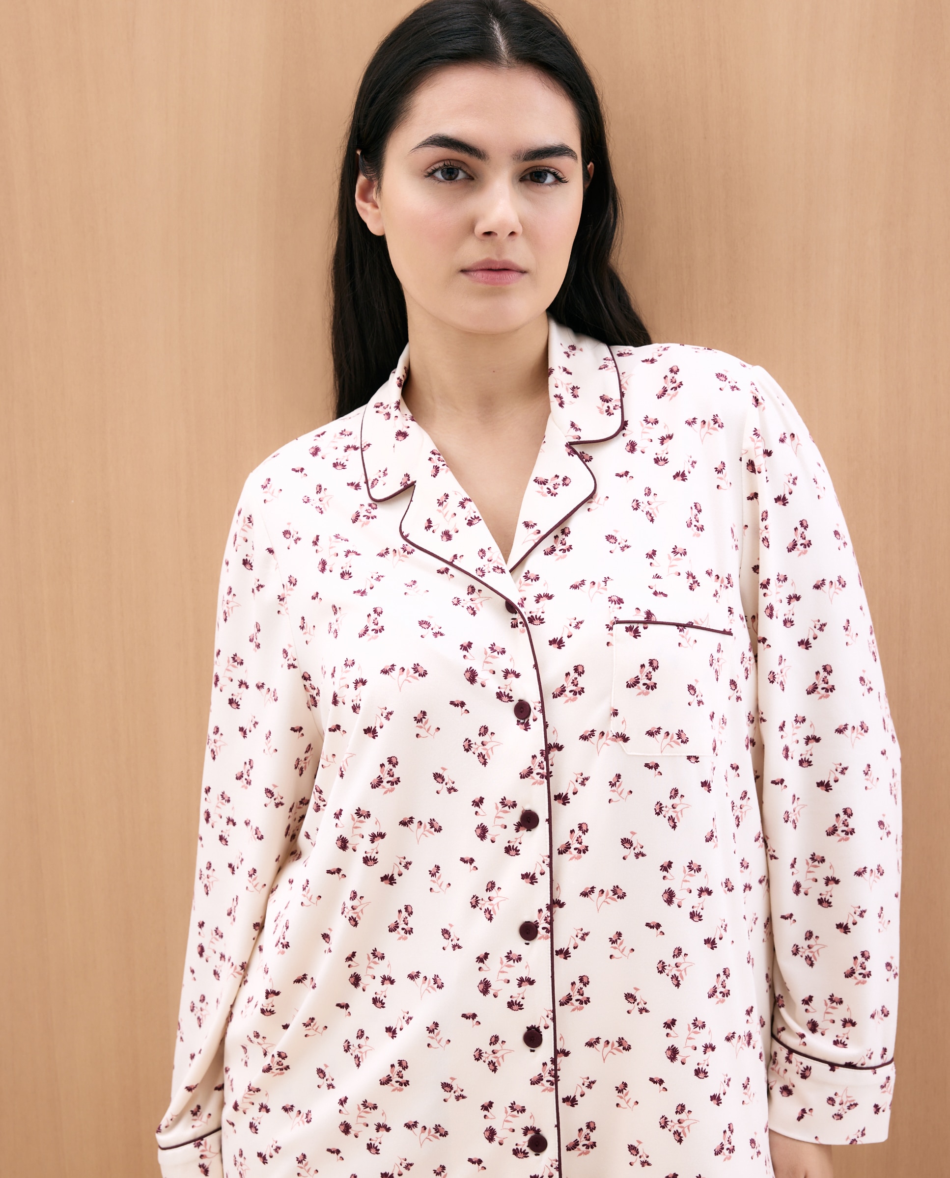 Pijama Camiseiro com Estampado Floral Rosa-2