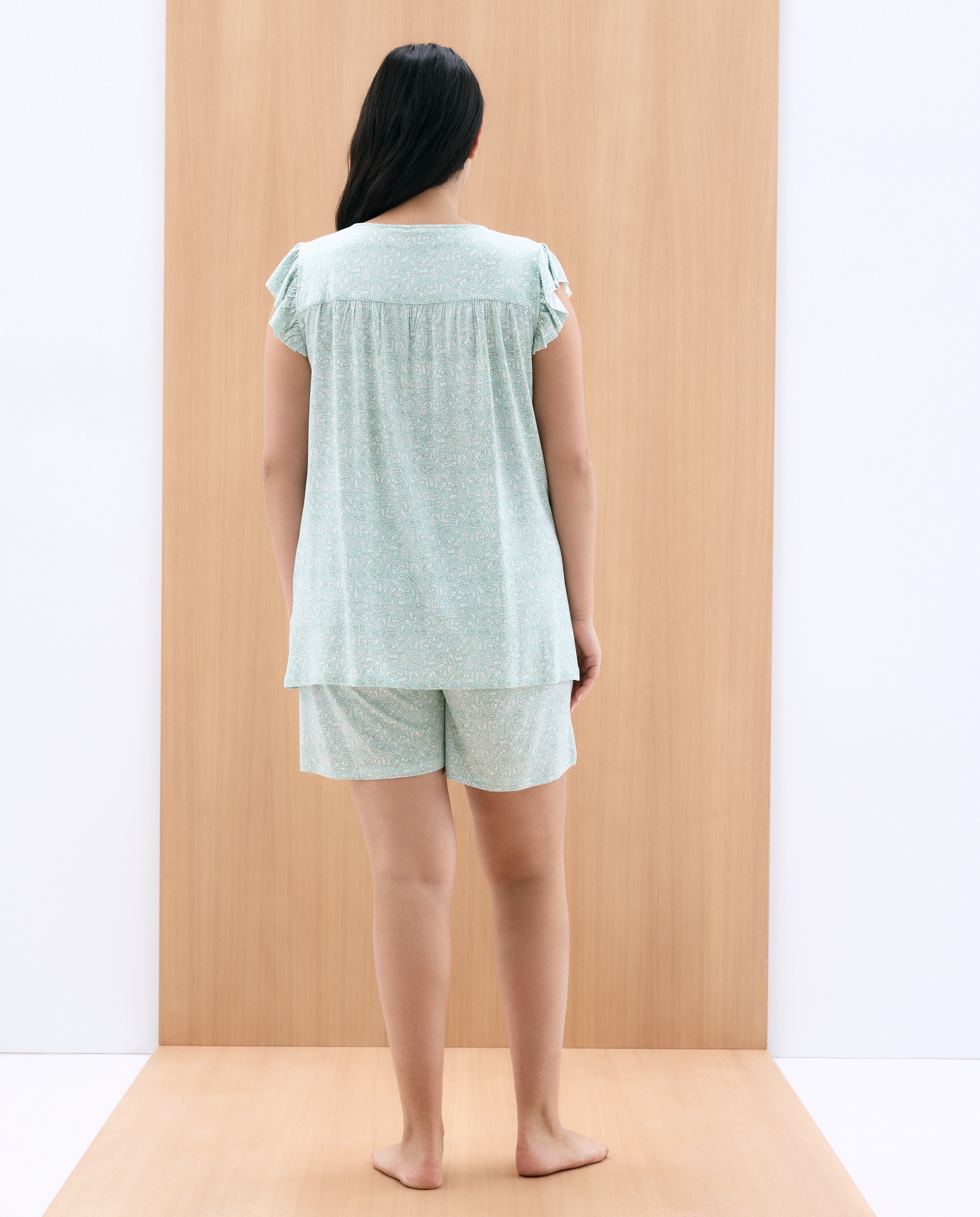Pijama de mujer corto con estampado floral - Couchel - Verde Verde-3