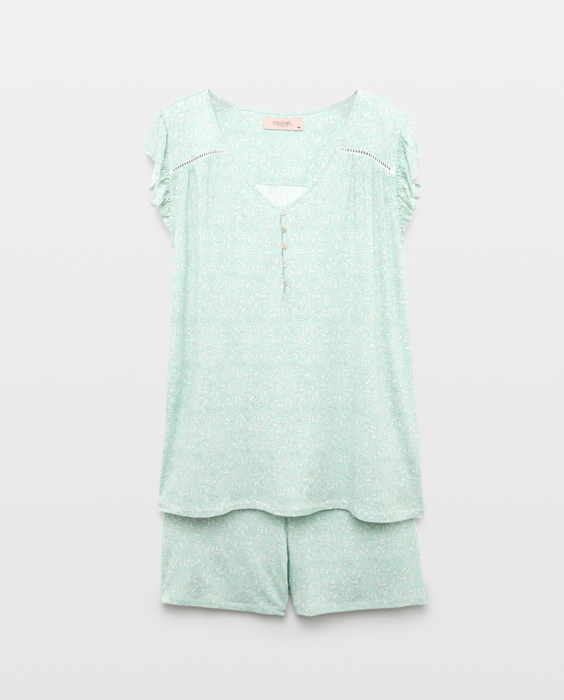 Pijama de mujer corto con estampado floral - Couchel - Verde Verde-4