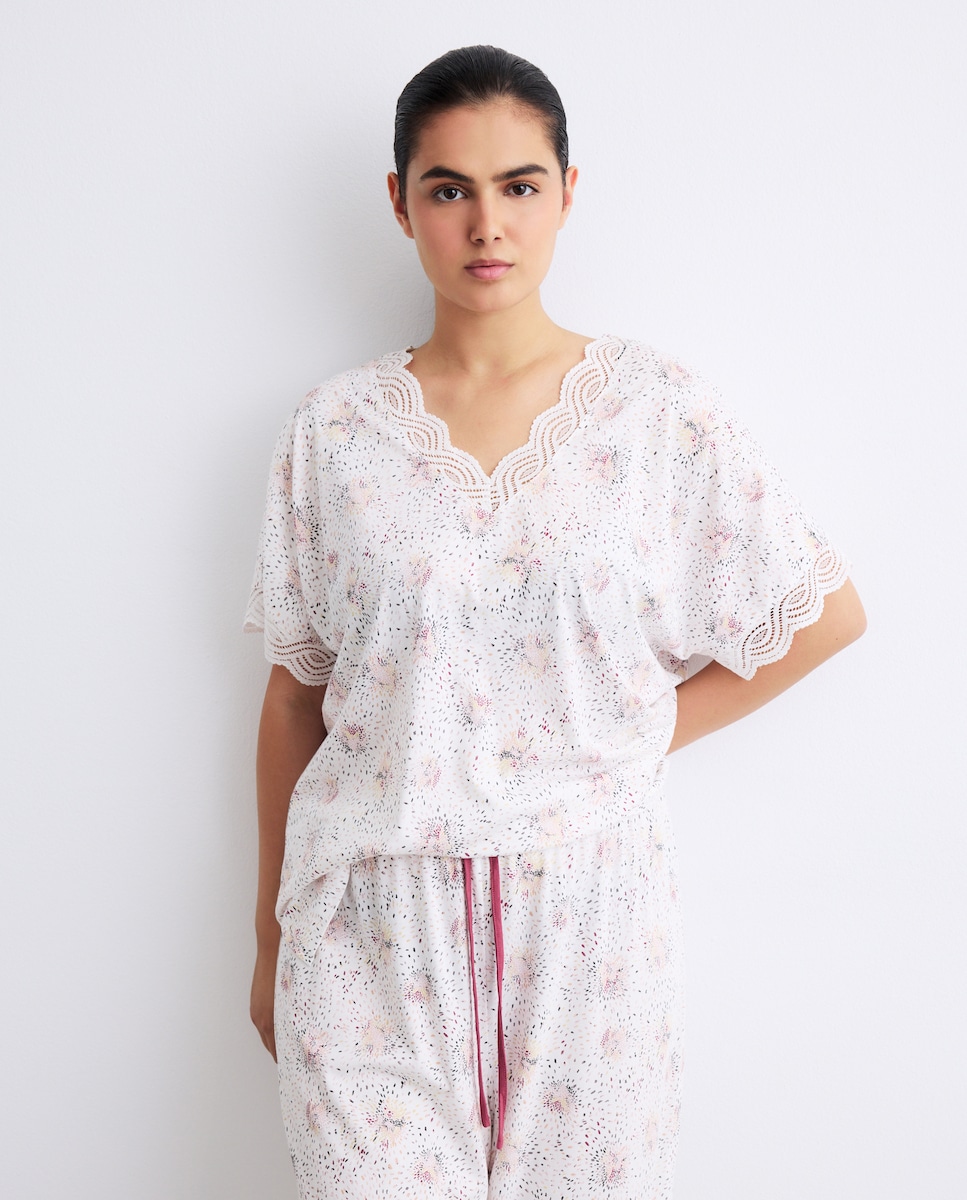 Pijama de Estampado Floral com Manga Curta Multicolor-1