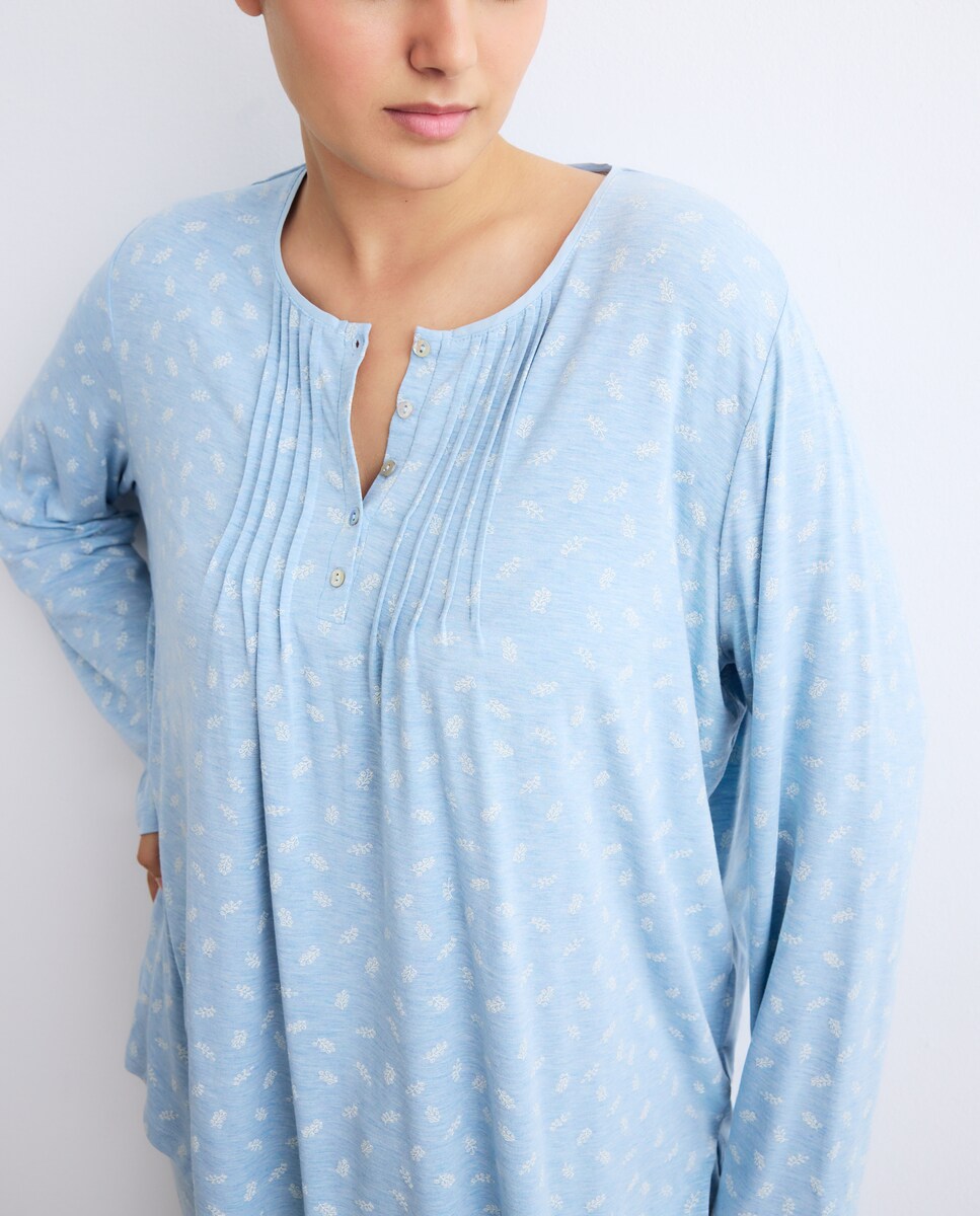 Pijama com Detalhes de Botões no Decote Azul-2