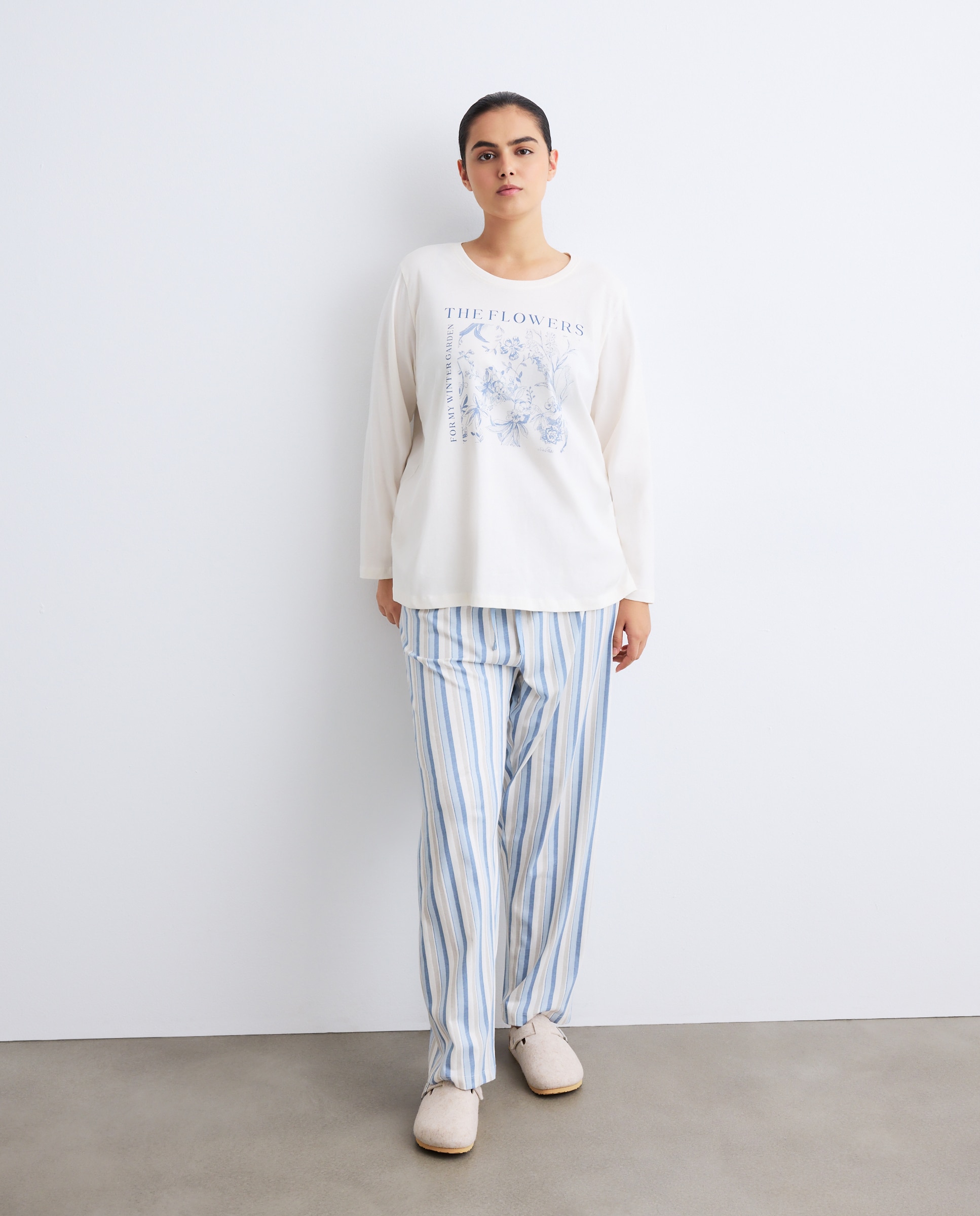 Pijama com Calças às Riscas Azul-1