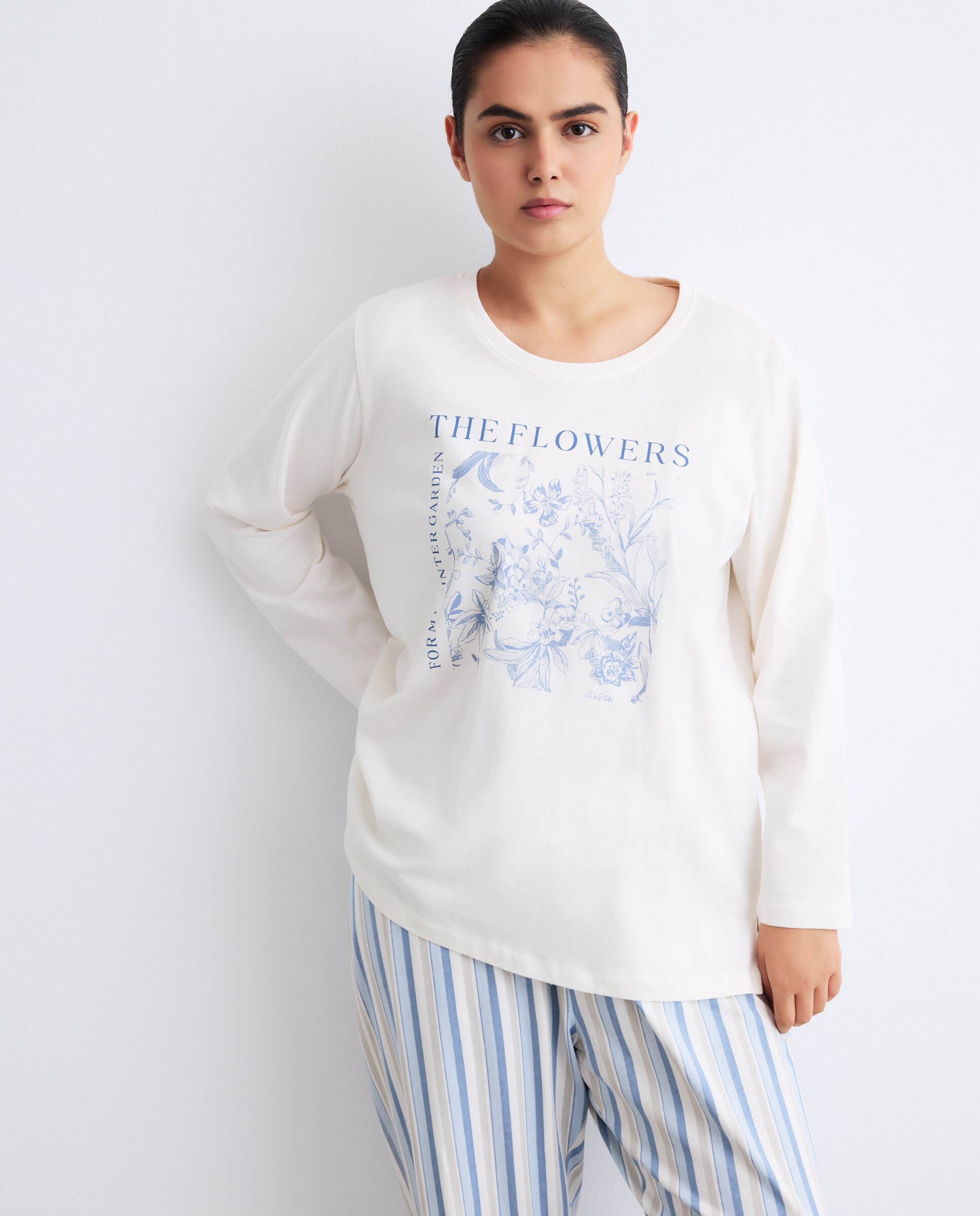 Pijama com Calças às Riscas Azul-2