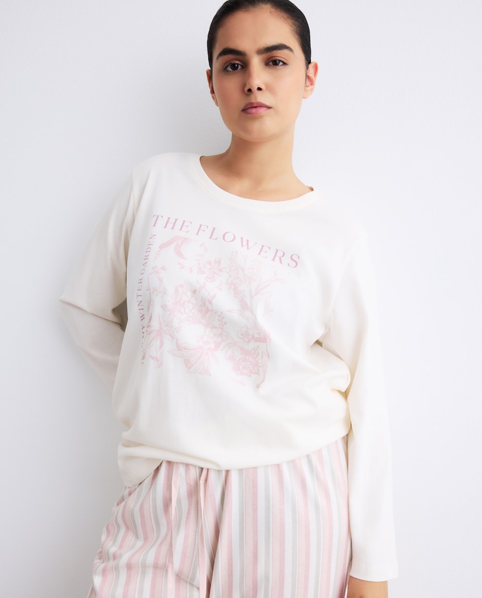 Pijama com Calças às Riscas Rosa-1