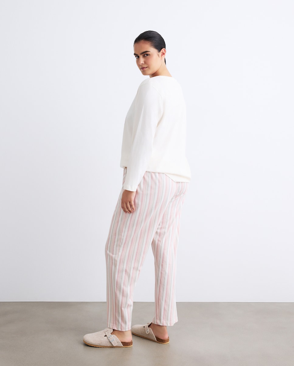 Pijama com Calças às Riscas Rosa-3