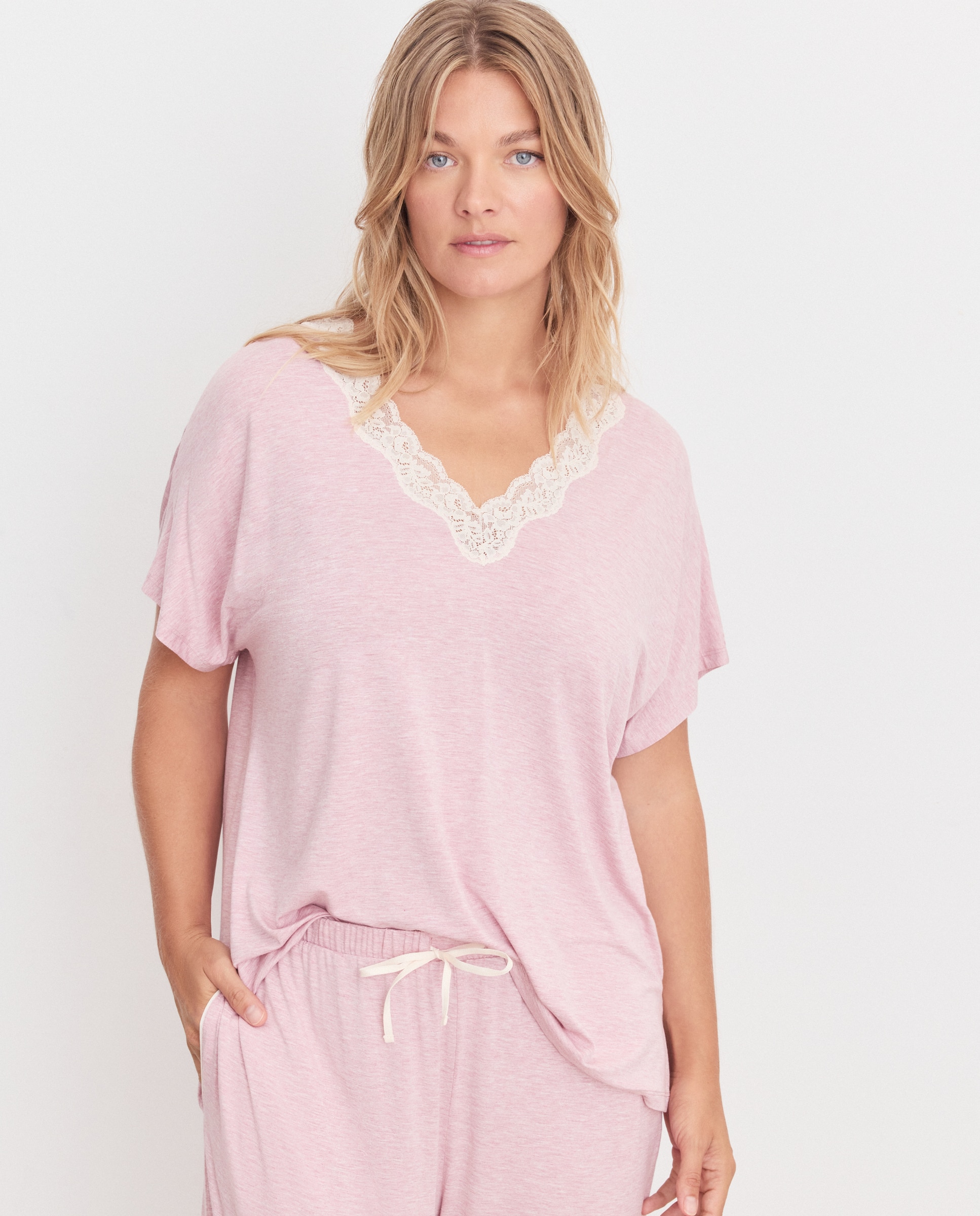 Pijama com Detalhe na Gola 200 Rosa-2