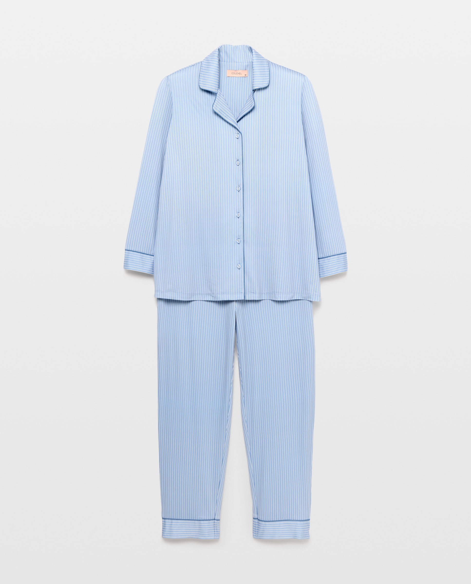Pijama de mujer camisero de rayas - Couchel - Azul Azul-4