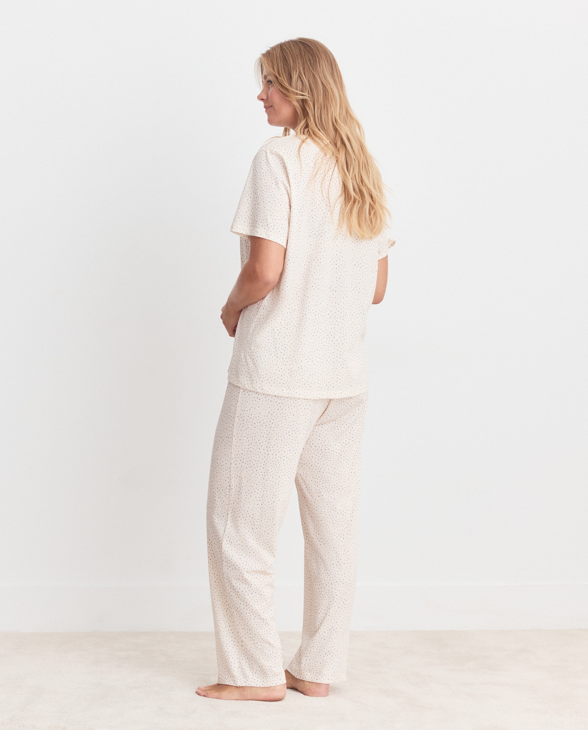 Pijama de Decote em Bico com Detalhes de Renda Azul-3
