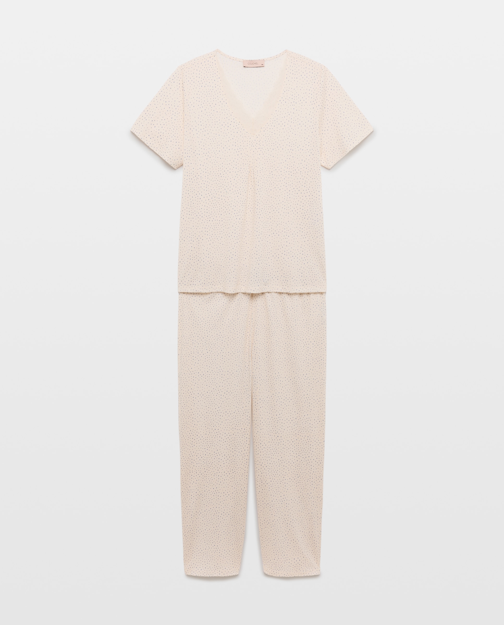 Pijama de Decote em Bico com Detalhes de Renda Azul-4