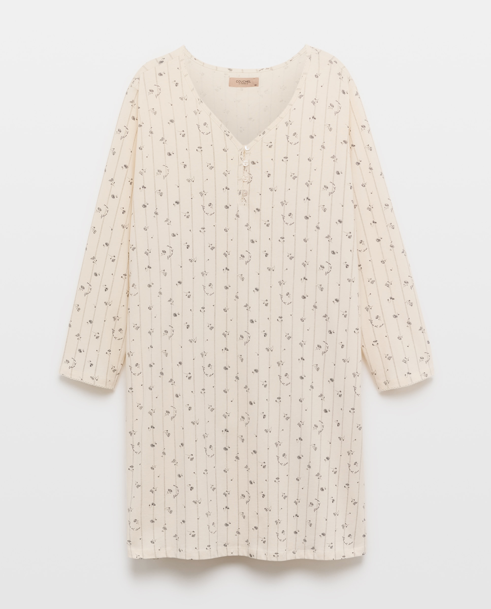 Camisa de Dormir de Manga Comprida com Estampado e Detalhe na Gola Branco-4