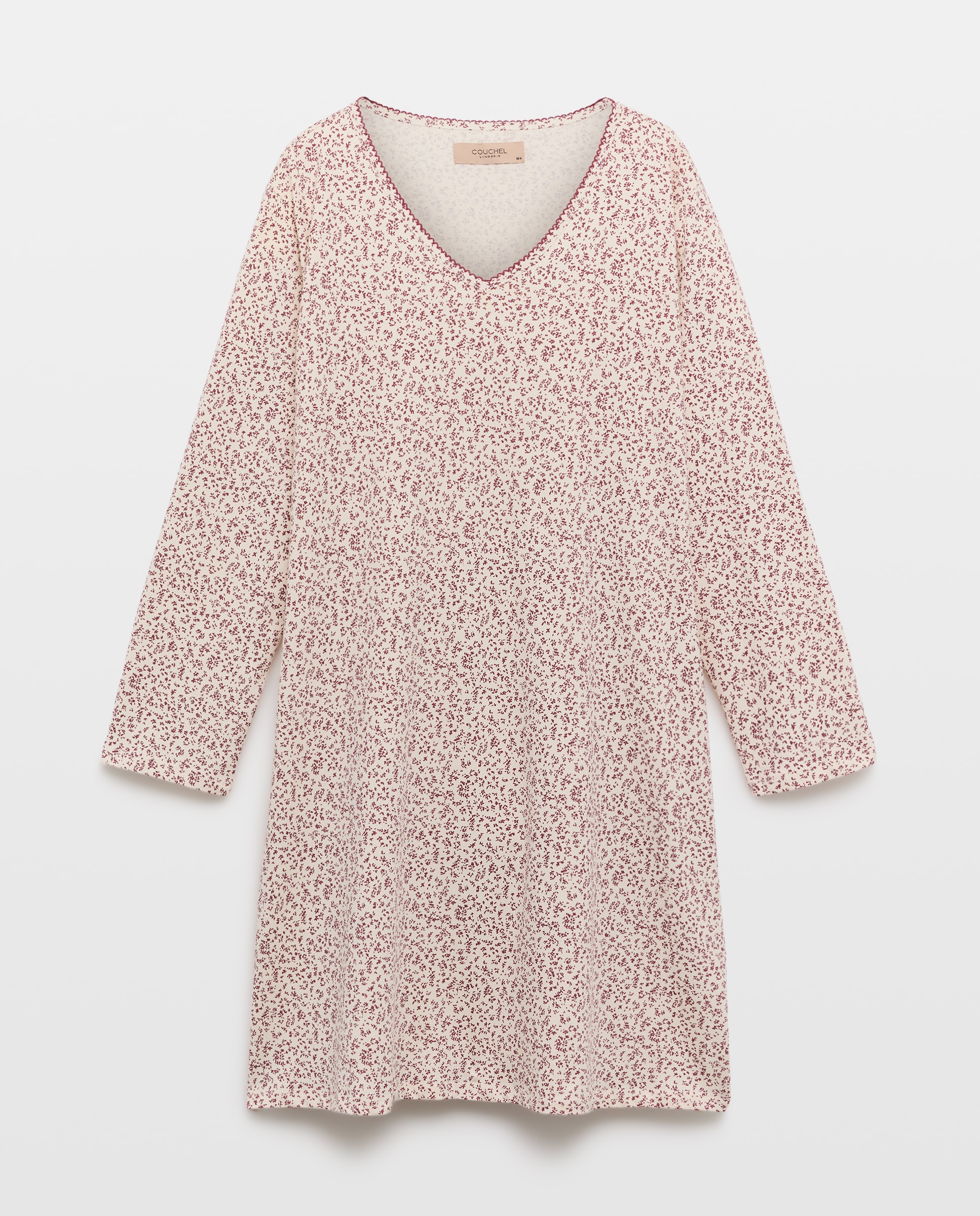 Camisón de mujer cuello pico detalles encaje - Couchel - Rosa Rosa-3