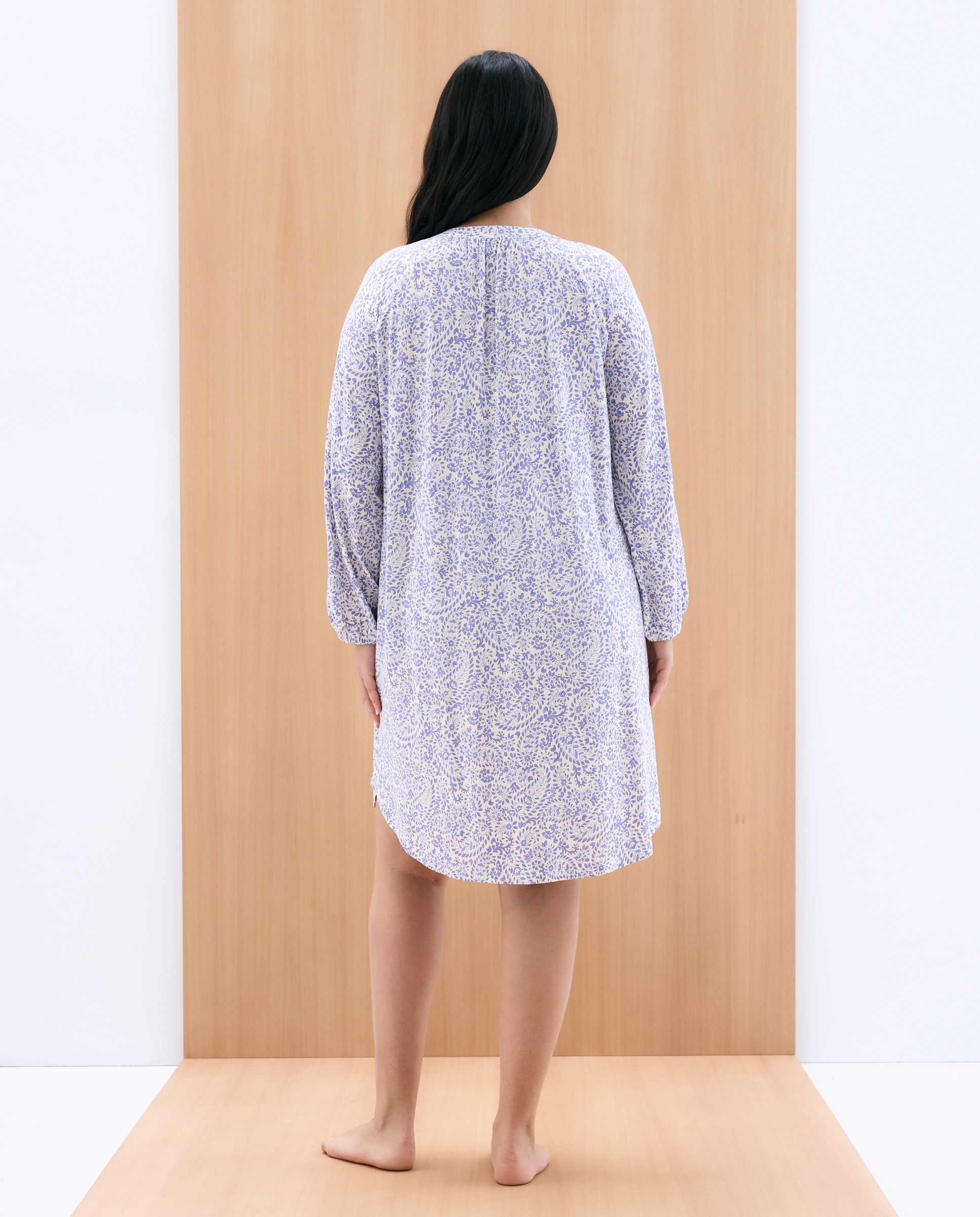 Camisa de Dormir Curta Estampada com Manga 3/4 Azul-3