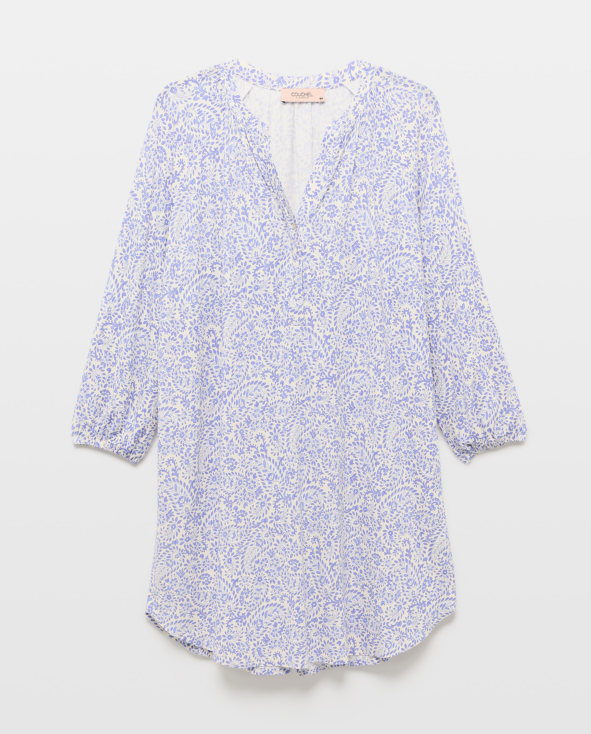 Camisa de Dormir Curta Estampada com Manga 3/4 Azul-4