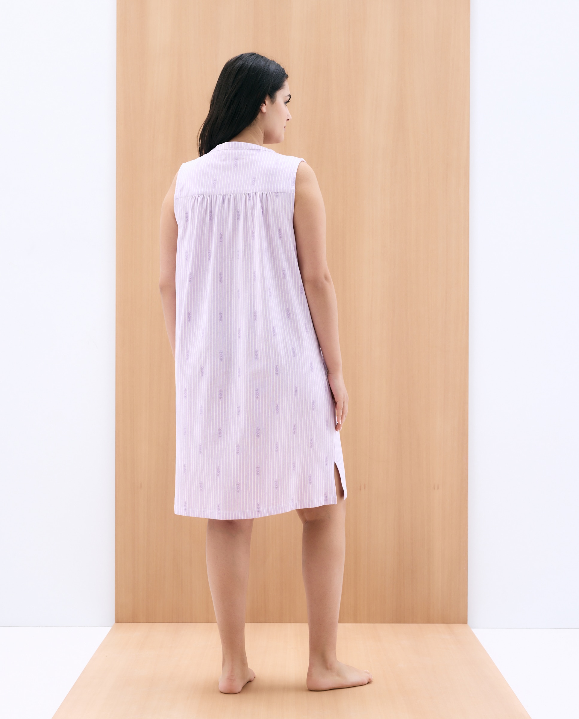 Camisa de Dormir Curta sem Mangas Roxo-3