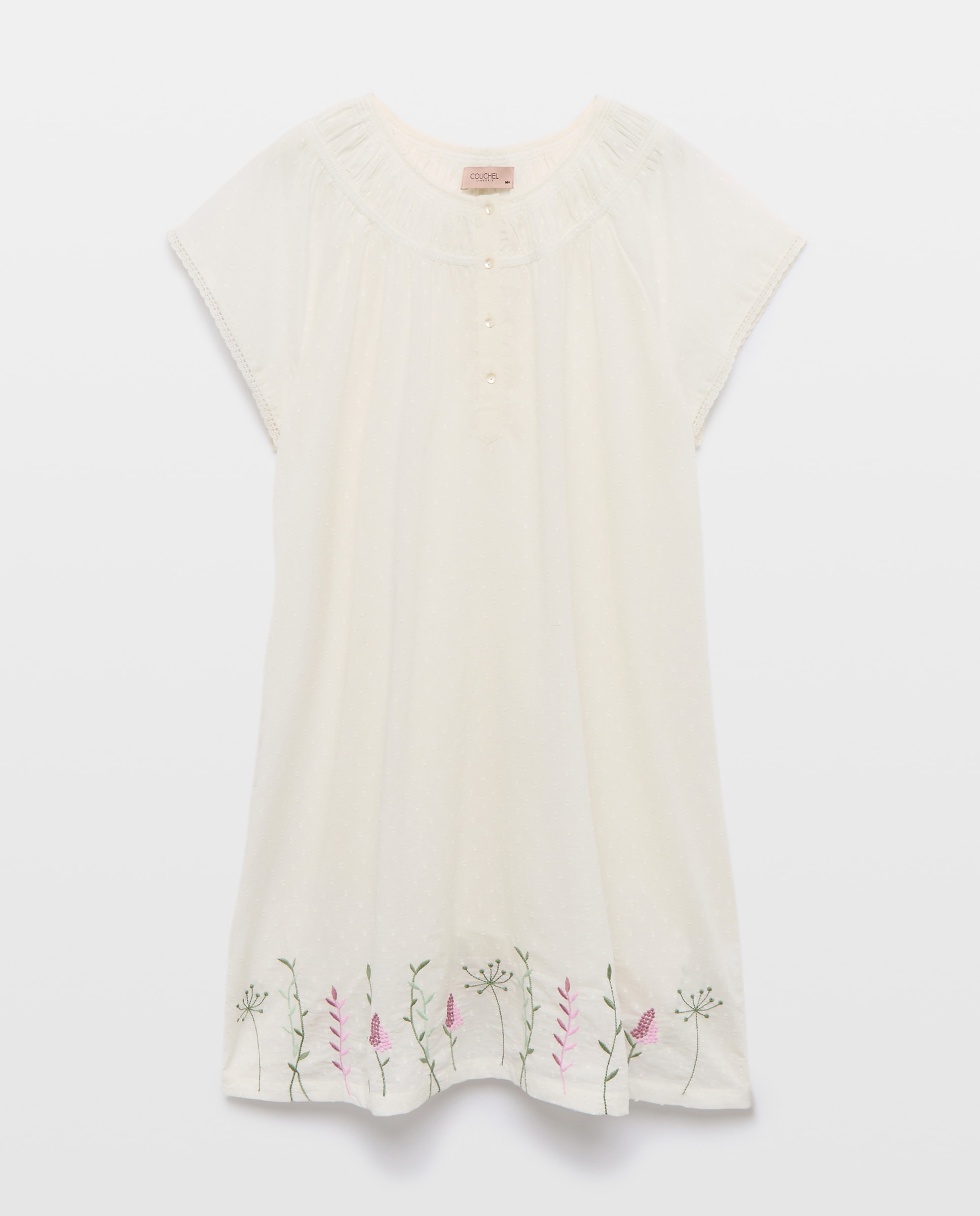 Camisa de Dormir Dobby com Bordado Floral 120 Cru-4