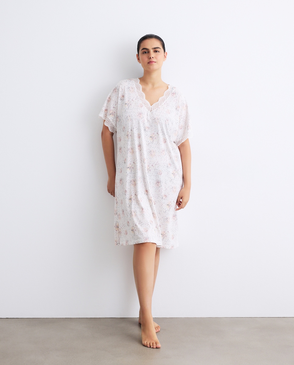 Camisa de Dormir de Estampado Floral com Manga Curta Multicolor-1