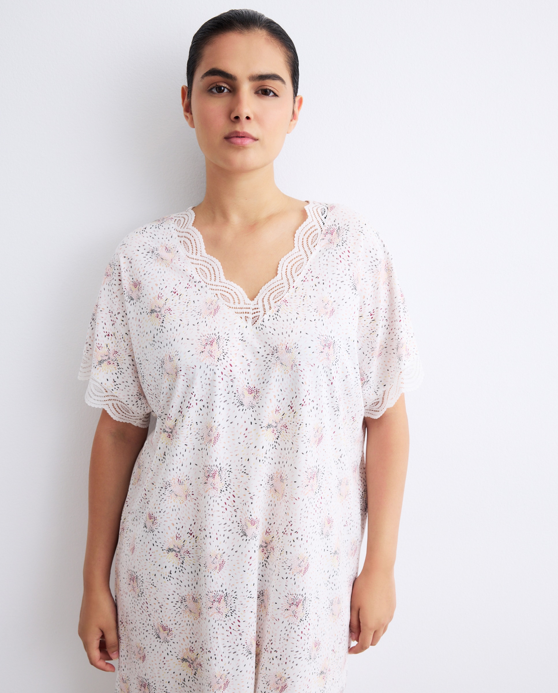 Camisa de Dormir de Estampado Floral com Manga Curta Multicolor-2