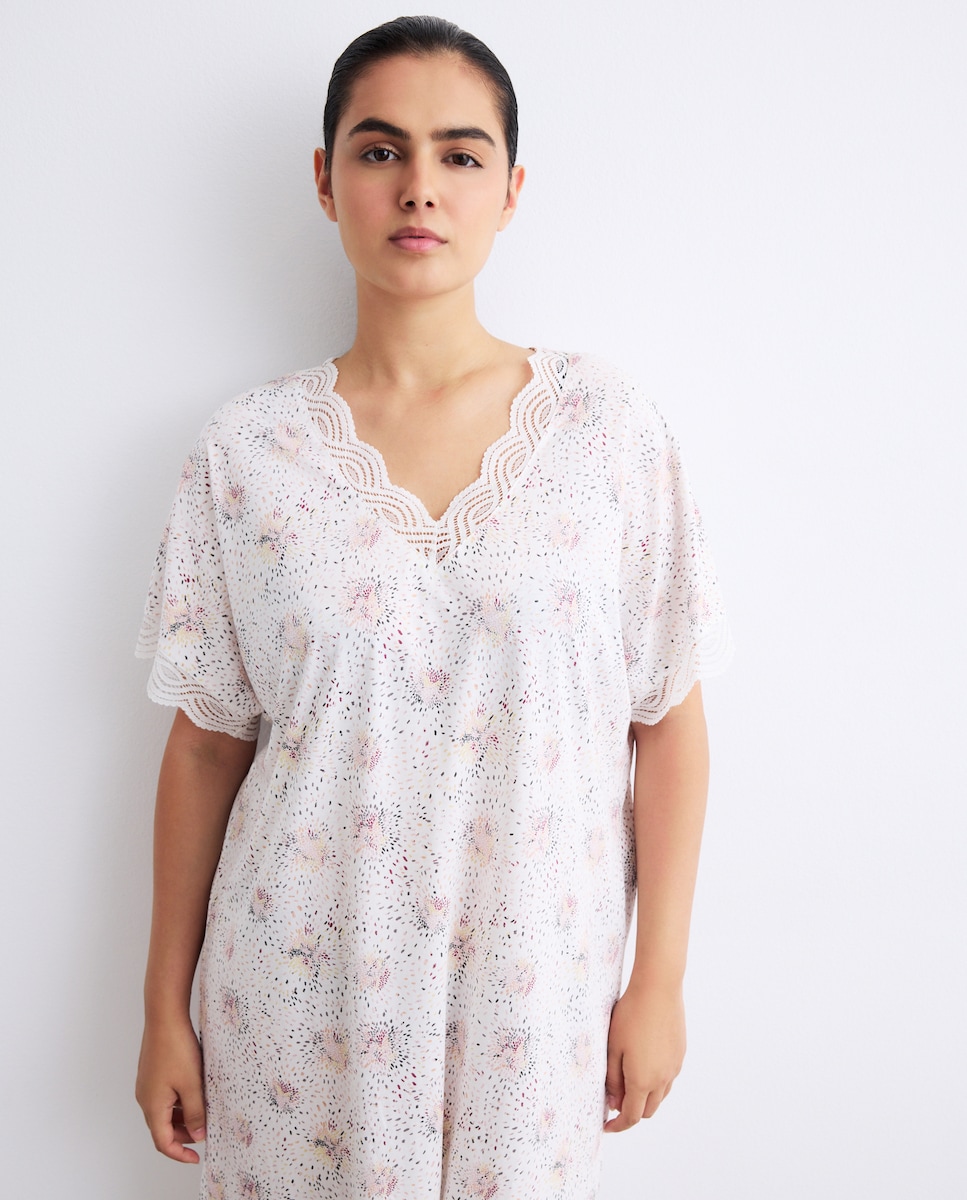 Camisa de Dormir de Estampado Floral com Manga Curta Multicolor-2