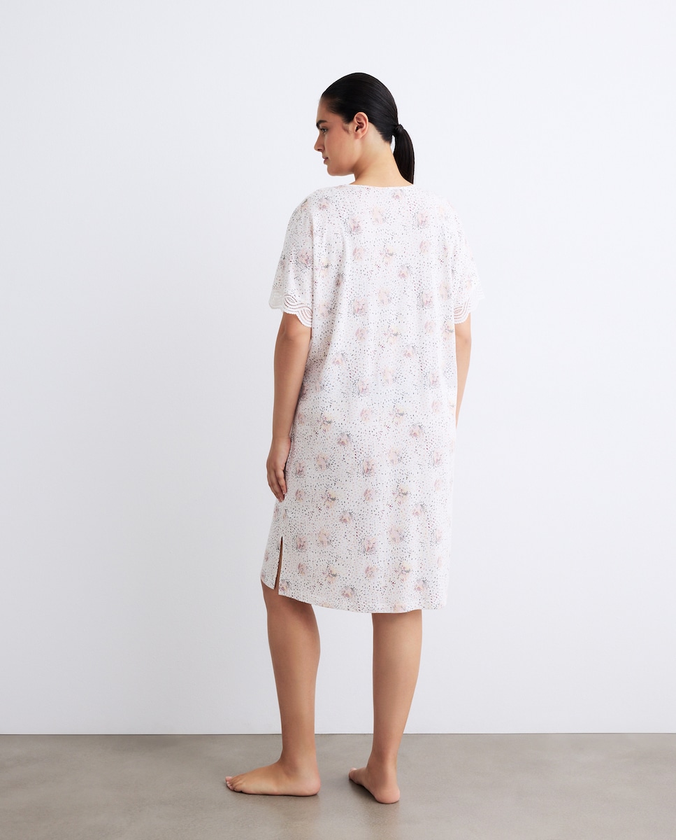 Camisa de Dormir de Estampado Floral com Manga Curta Multicolor-3