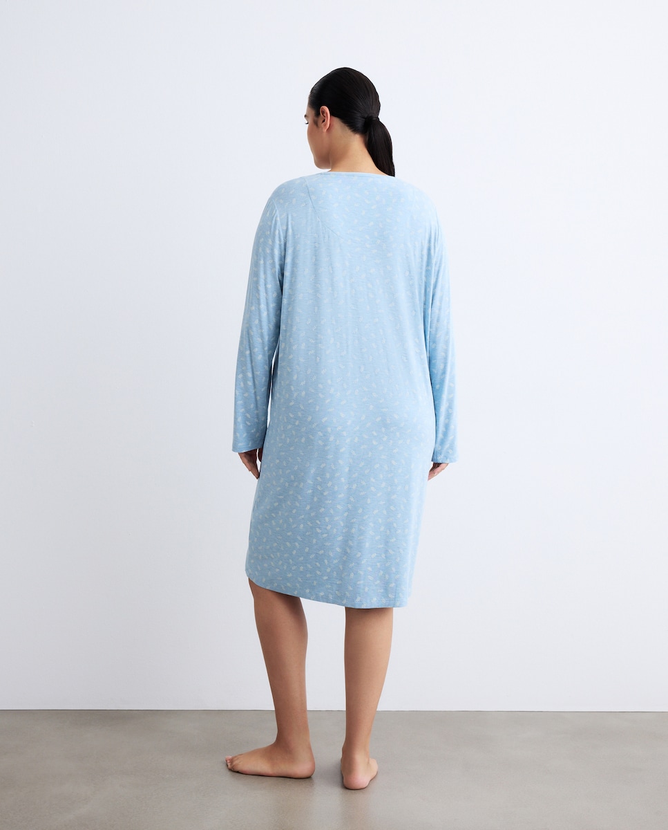 Camisa de Dormir com Detalhes no Decote Azul-2