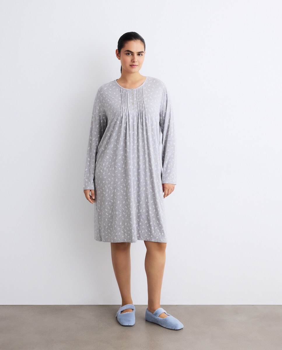 Camisa de Dormir com Detalhe de Carcela Cinzento-claro-2