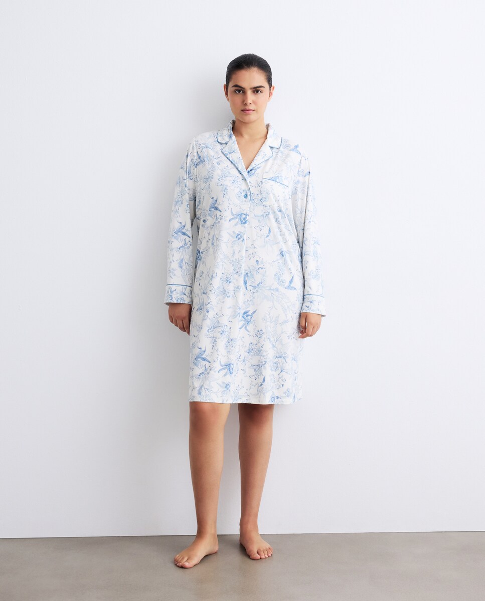 Camisa de Dormir Estampada Azul-2