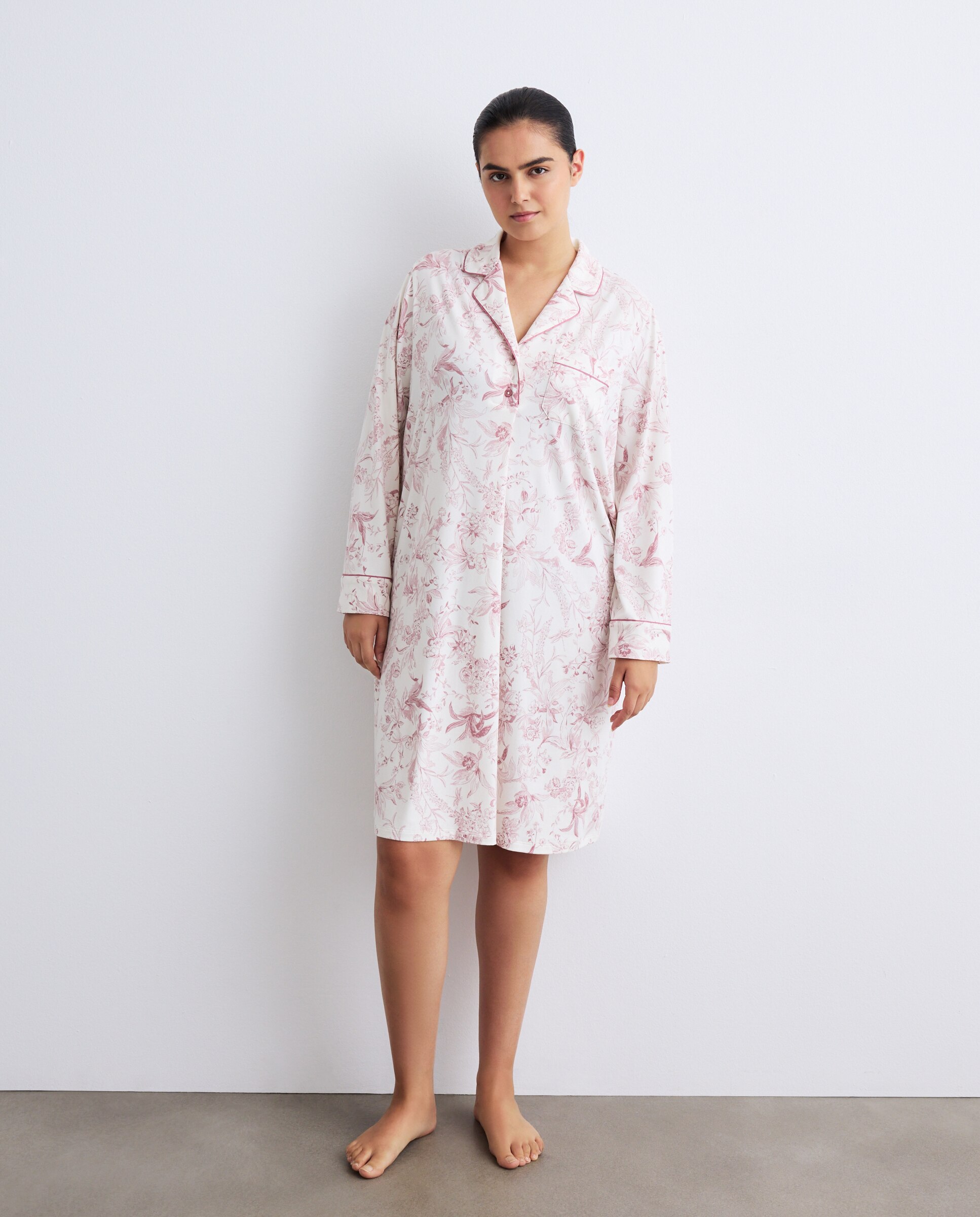 Camisa de Dormir Estampada Rosa-1