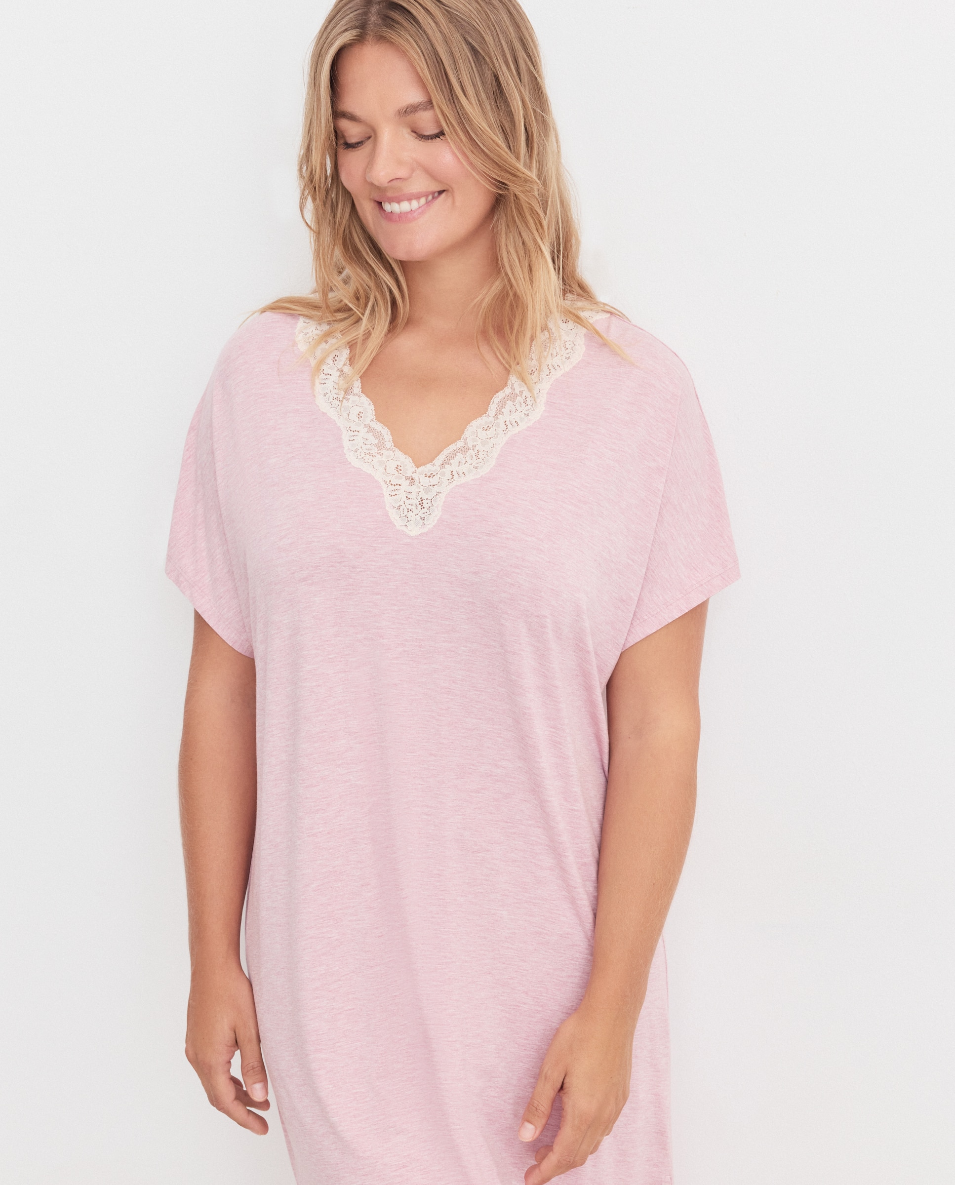 Camisa de dormir com Detalhe na Gola 200 Rosa-2
