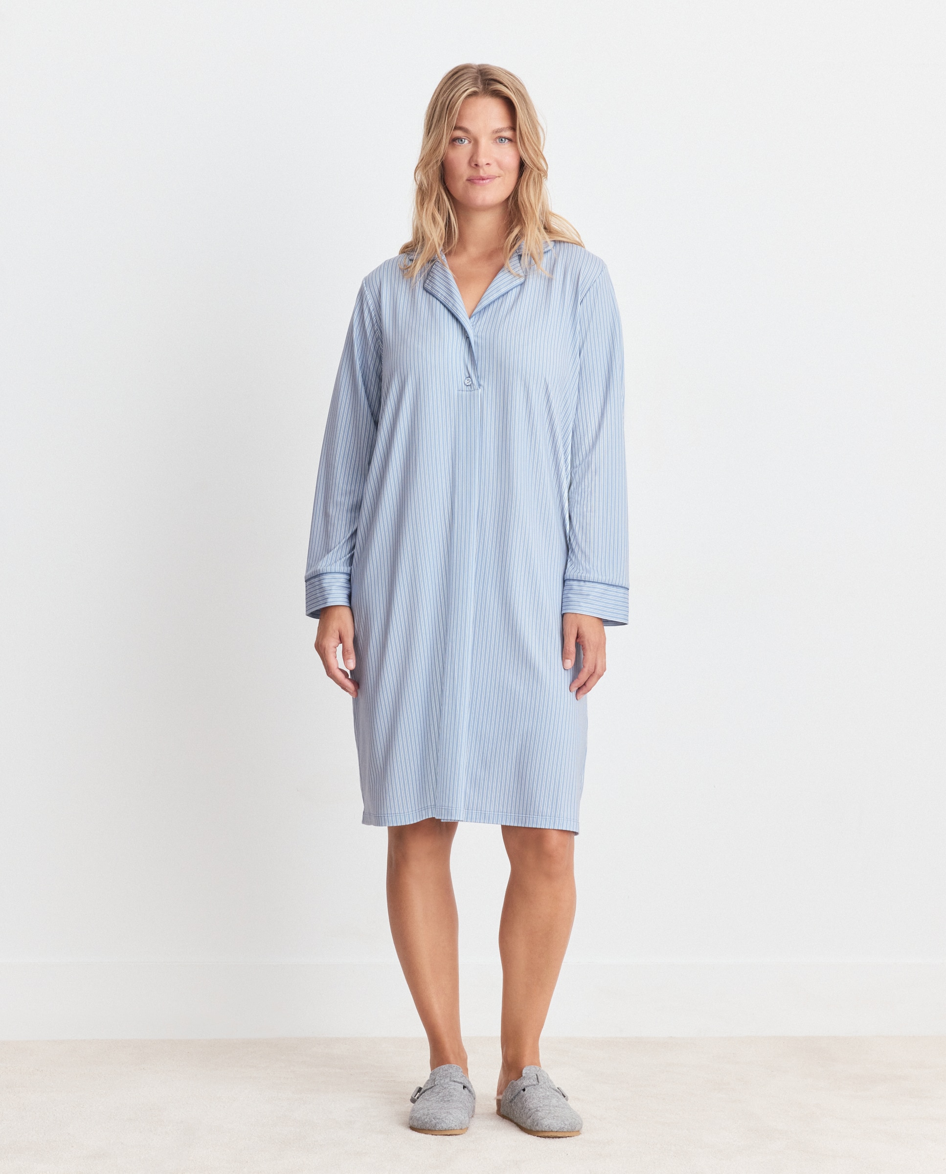 Camisón de mujer de botones con rayas - Couchel - Azul Azul-1