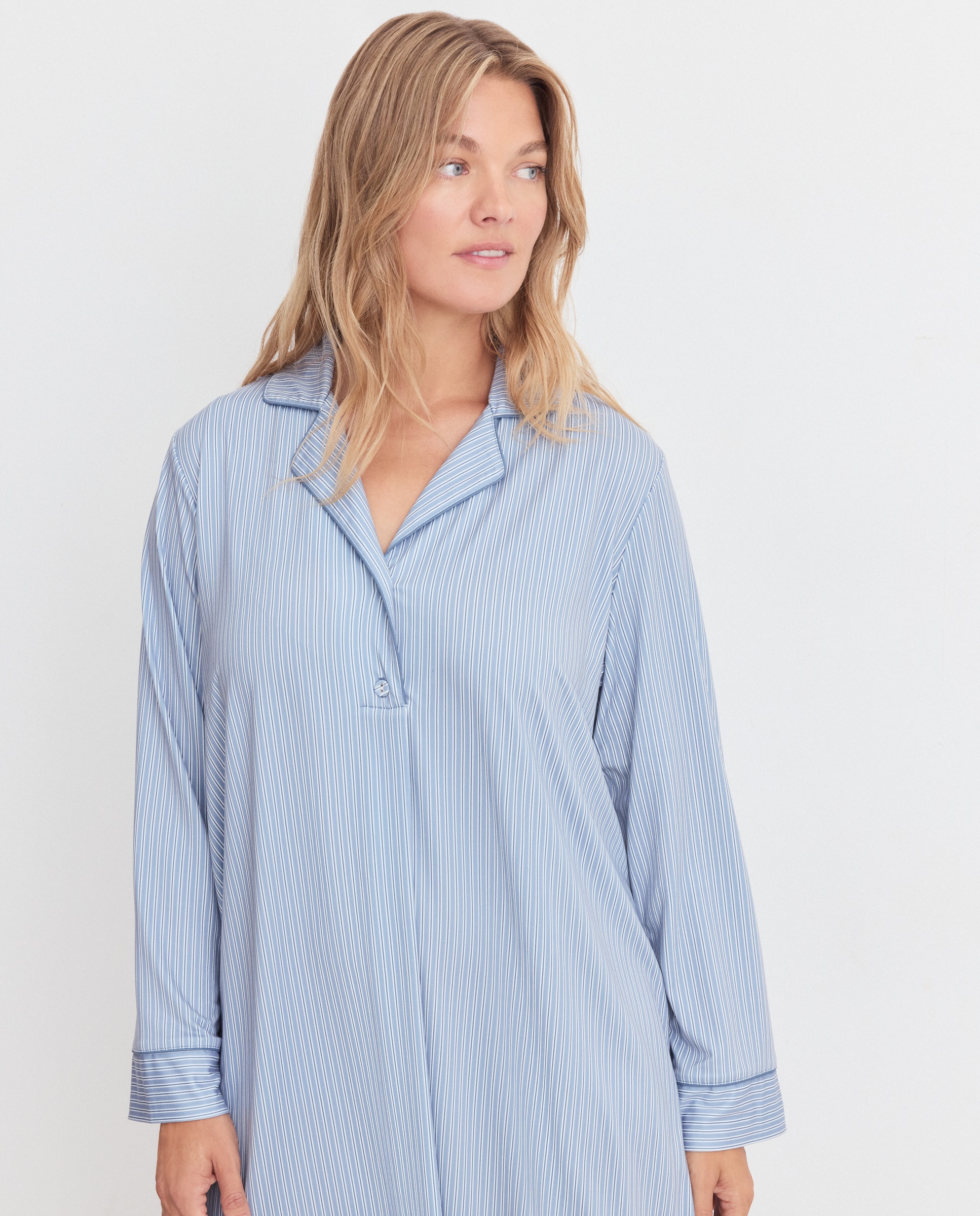 Camisón de mujer de botones con rayas - Couchel - Azul Azul-2