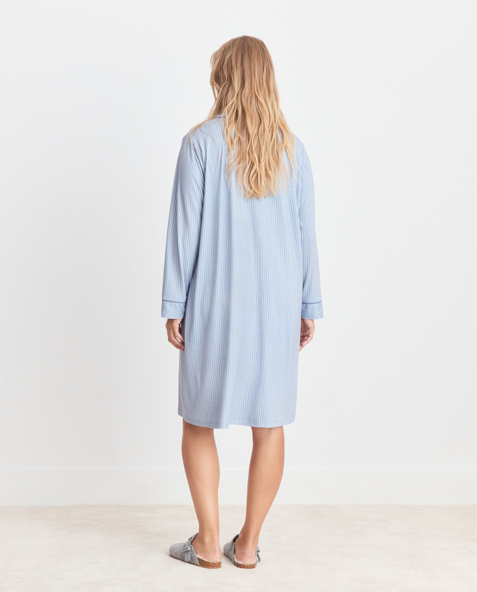 Camisón de mujer de botones con rayas - Couchel - Azul Azul-3