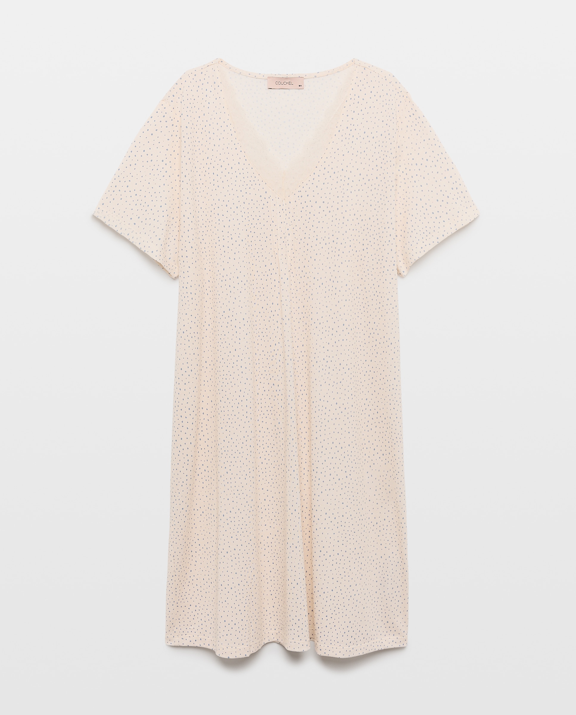 Camisa de Dormir com Decote em Bico e Detalhes de Renda Azul-4