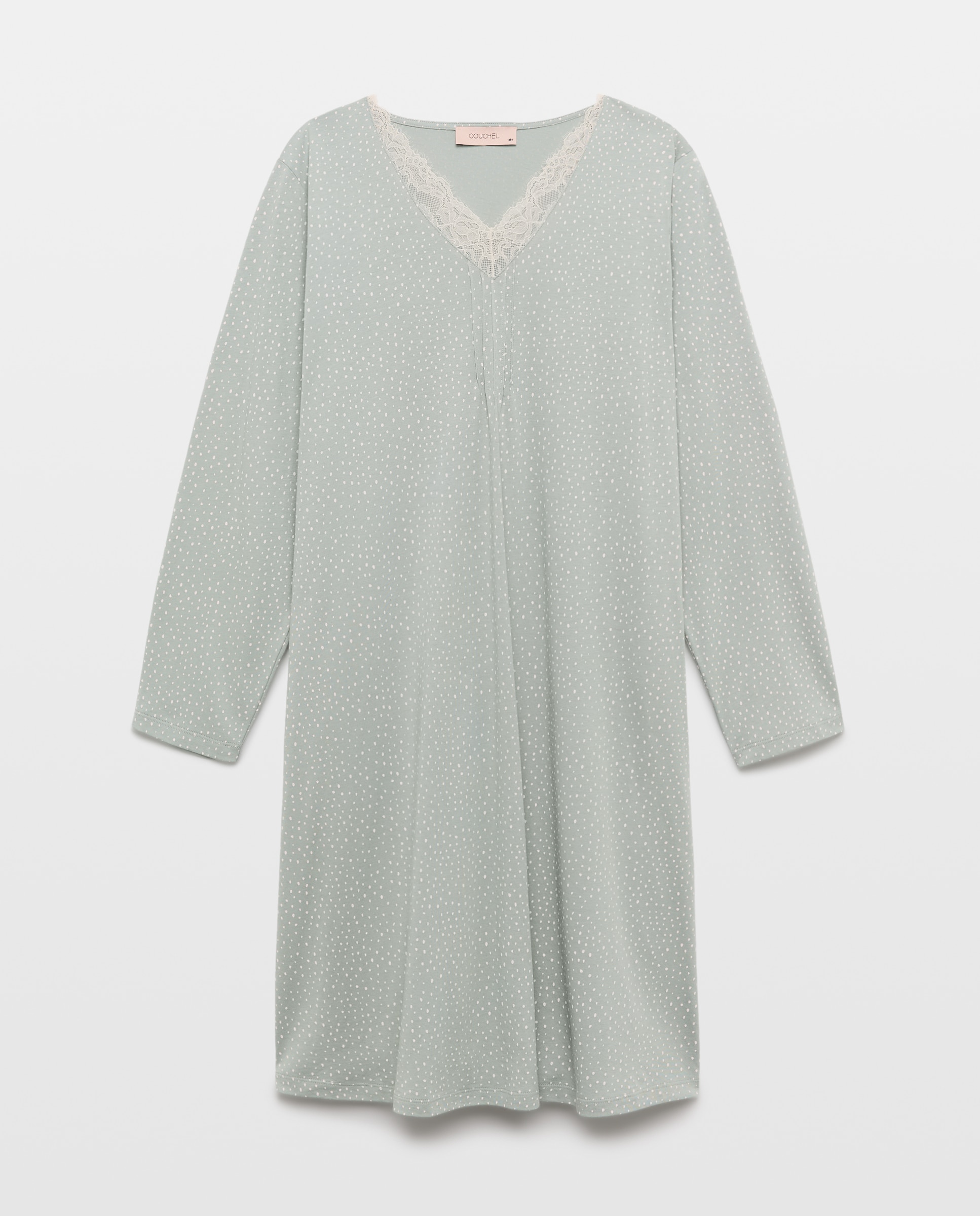 Camisa de Dormir com Decote em Bico e Detalhes de Renda Verde-4