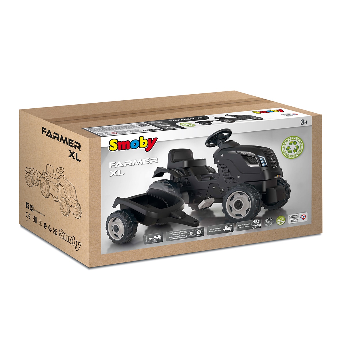 Tractor Farmer XL Negro con Remolque Smoby 7