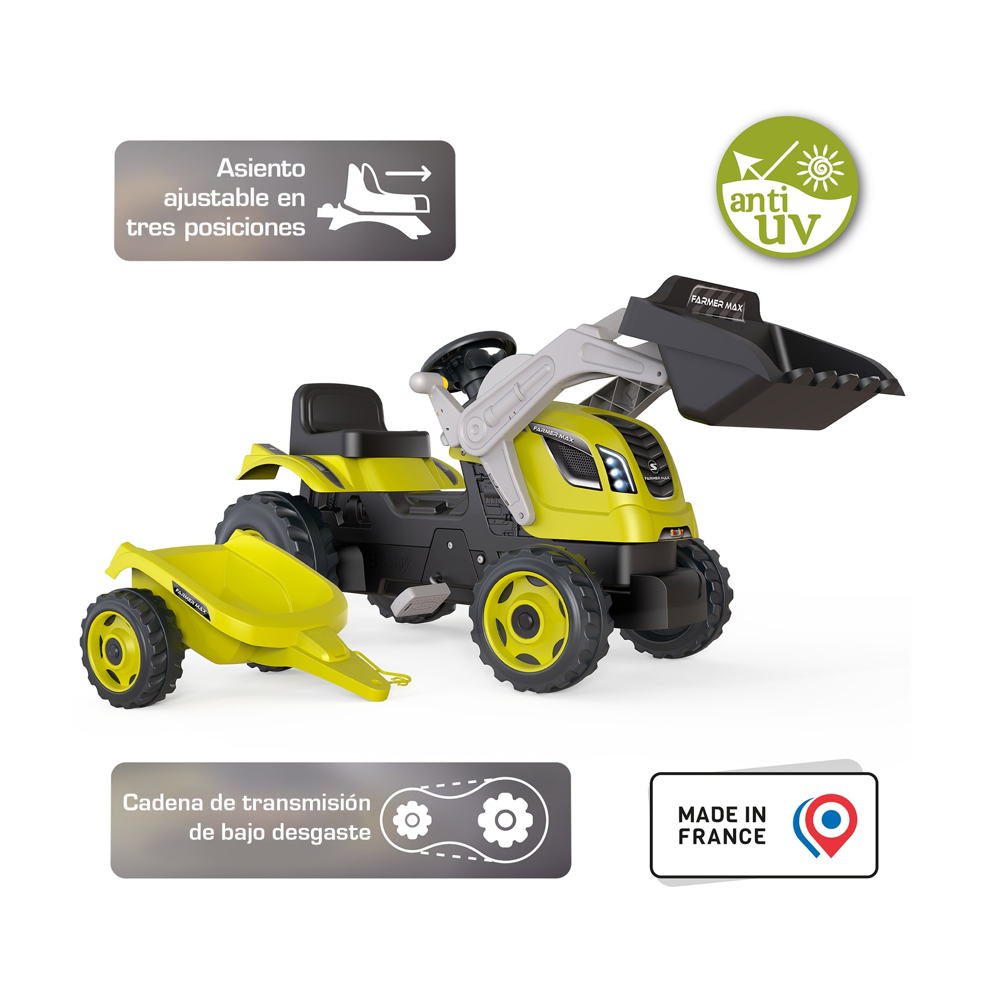 Tractor Farmer Max Verde con Remolque Smoby 2