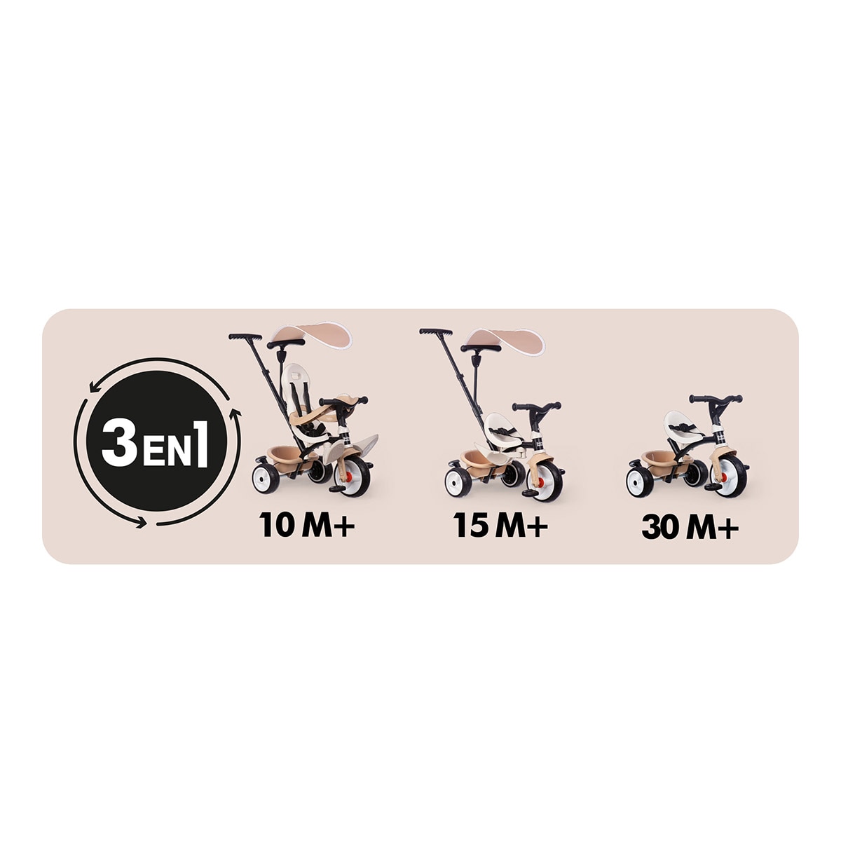 Triciclo Baby Balade Beige progresivo 3 en 1 que combina seguridad, comodidad y diversión Smoby 3