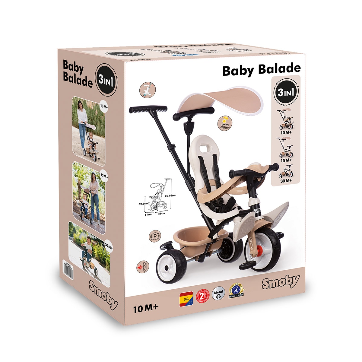 Triciclo Baby Balade Beige progresivo 3 en 1 que combina seguridad, comodidad y diversión Smoby 8